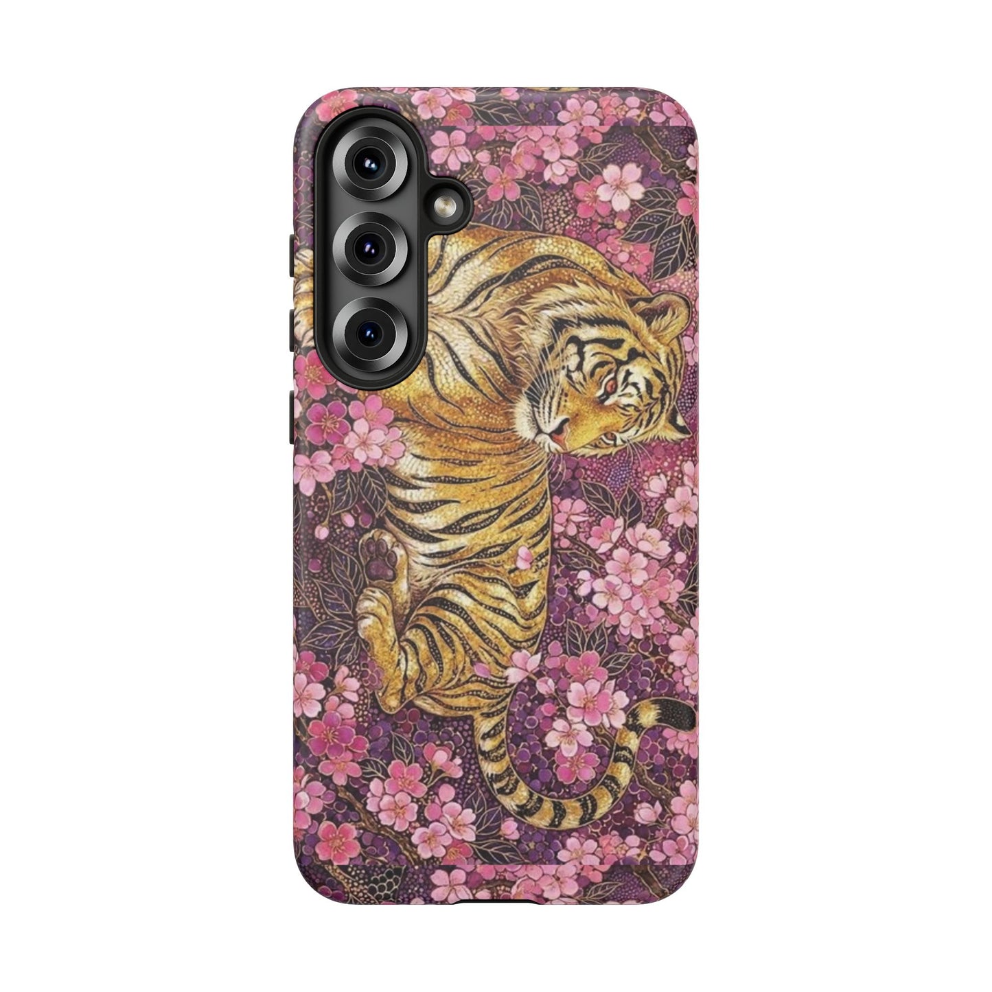Tiger Floral Phone Case — Vintage Sakura Heavy-Duty Protective Cover