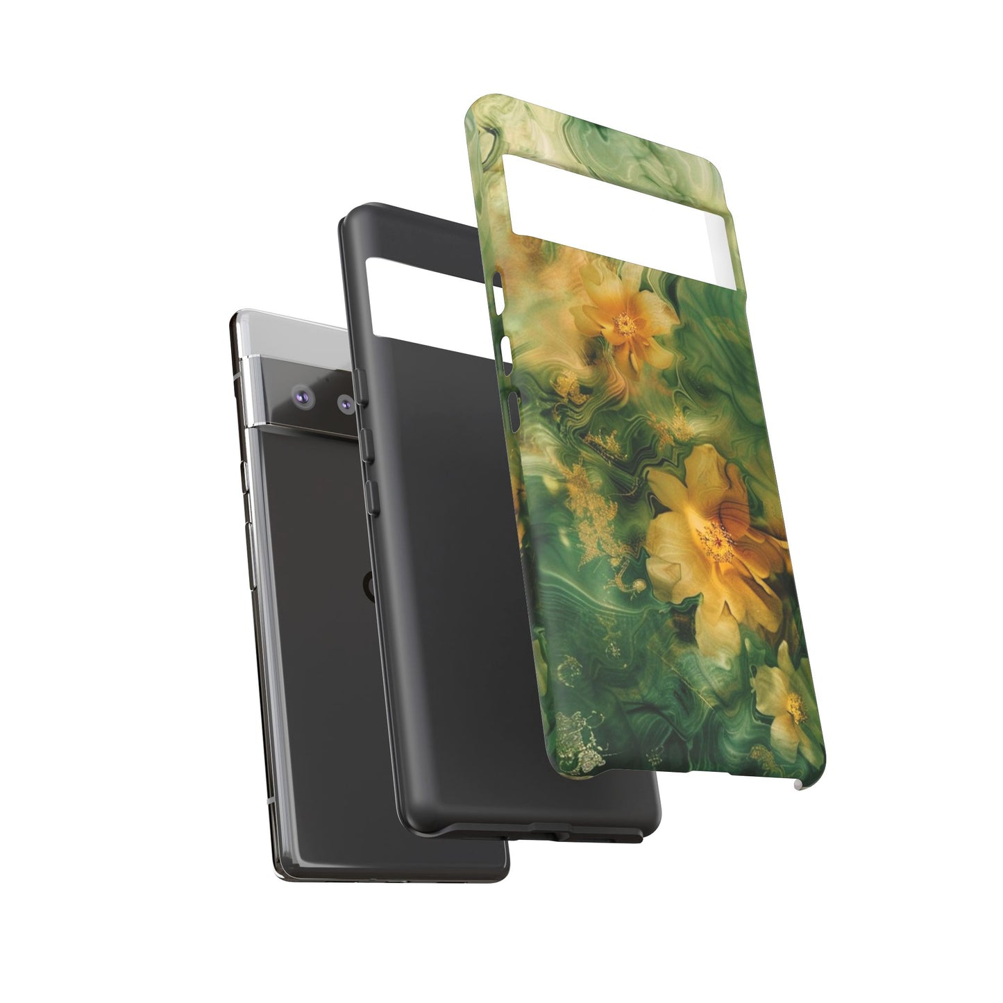 Floral Swirl Phone Case — Green & Gold Vintage Flower Design