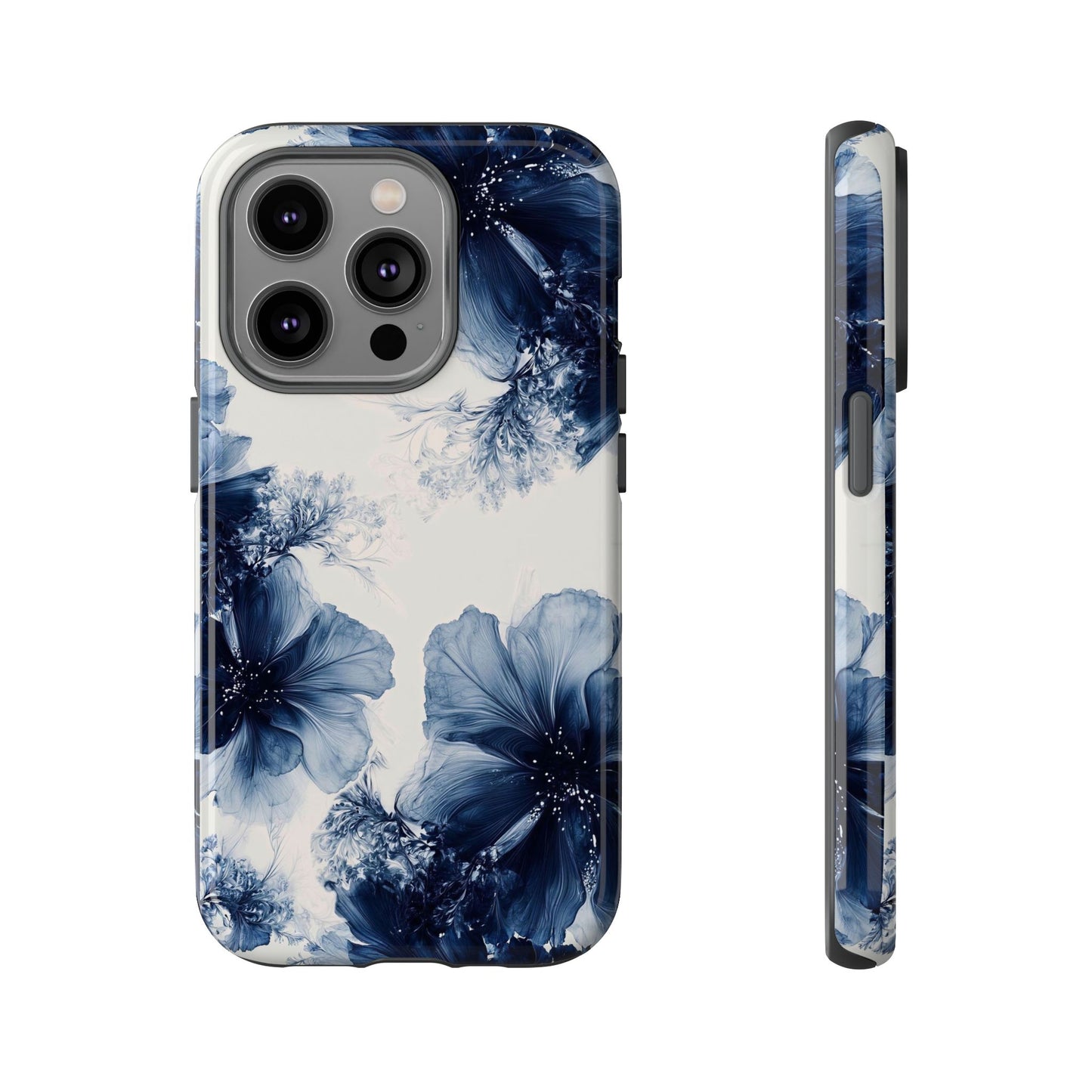 Floral Indigo Tough Phone Case — Blue Botanical Protective Cover