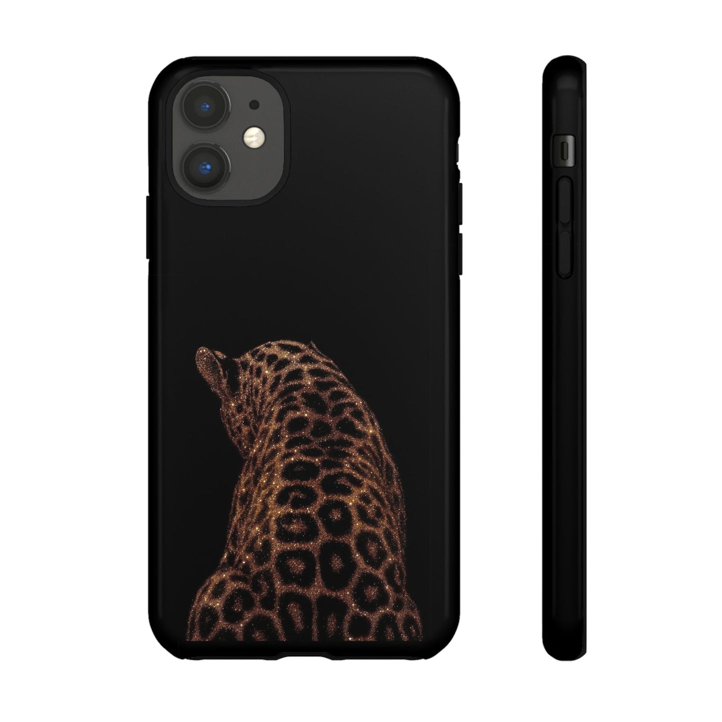 Leopard Print Tough Phone Case - Sleek Black Protective Cover