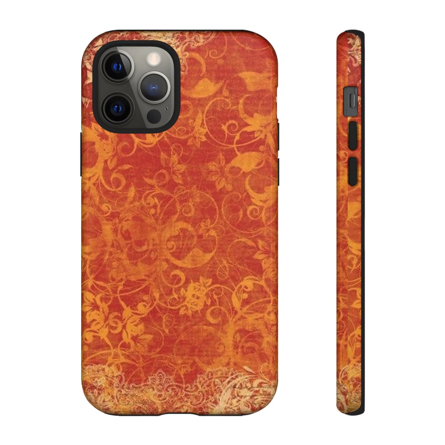 Floral Autumn iPhone Tough Case — Orange Vintage Scroll Design