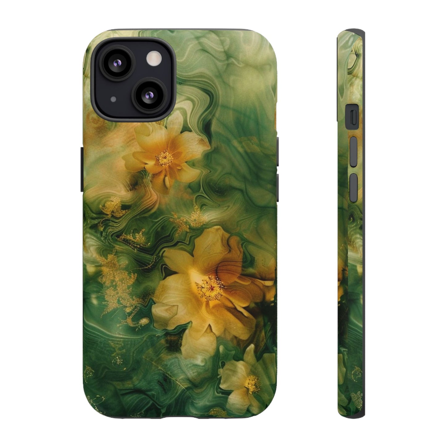 Floral Swirl Phone Case — Green & Gold Vintage Flower Design
