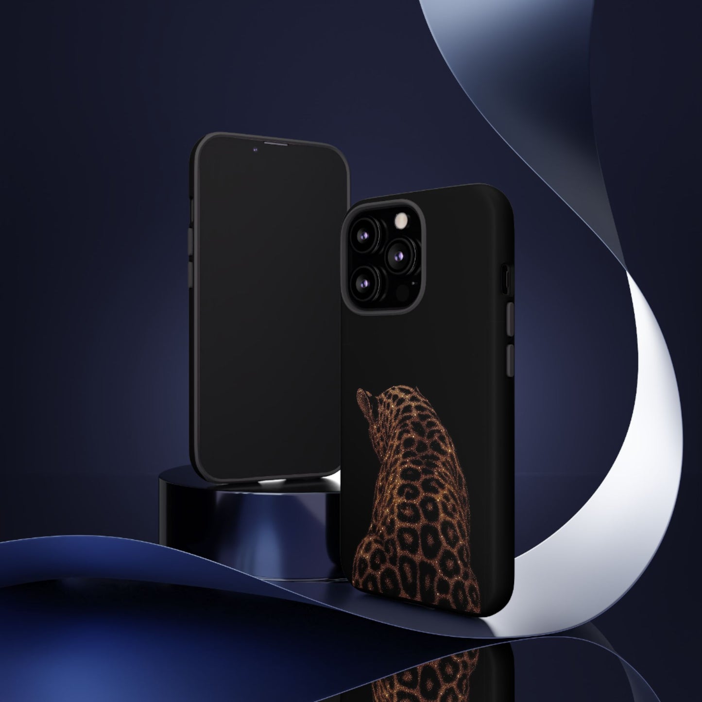 Leopard Print Tough Phone Case - Sleek Black Protective Cover