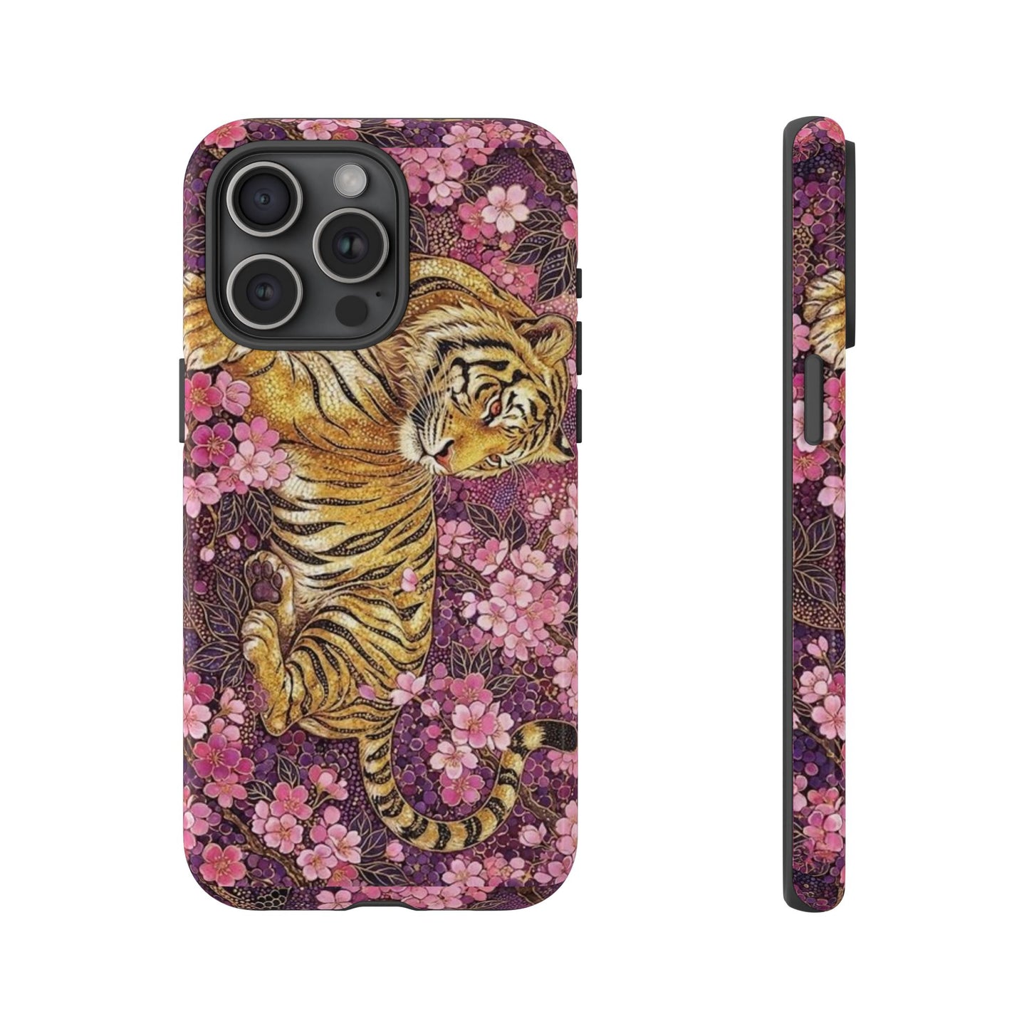 Tiger Floral Phone Case — Vintage Sakura Heavy-Duty Protective Cover