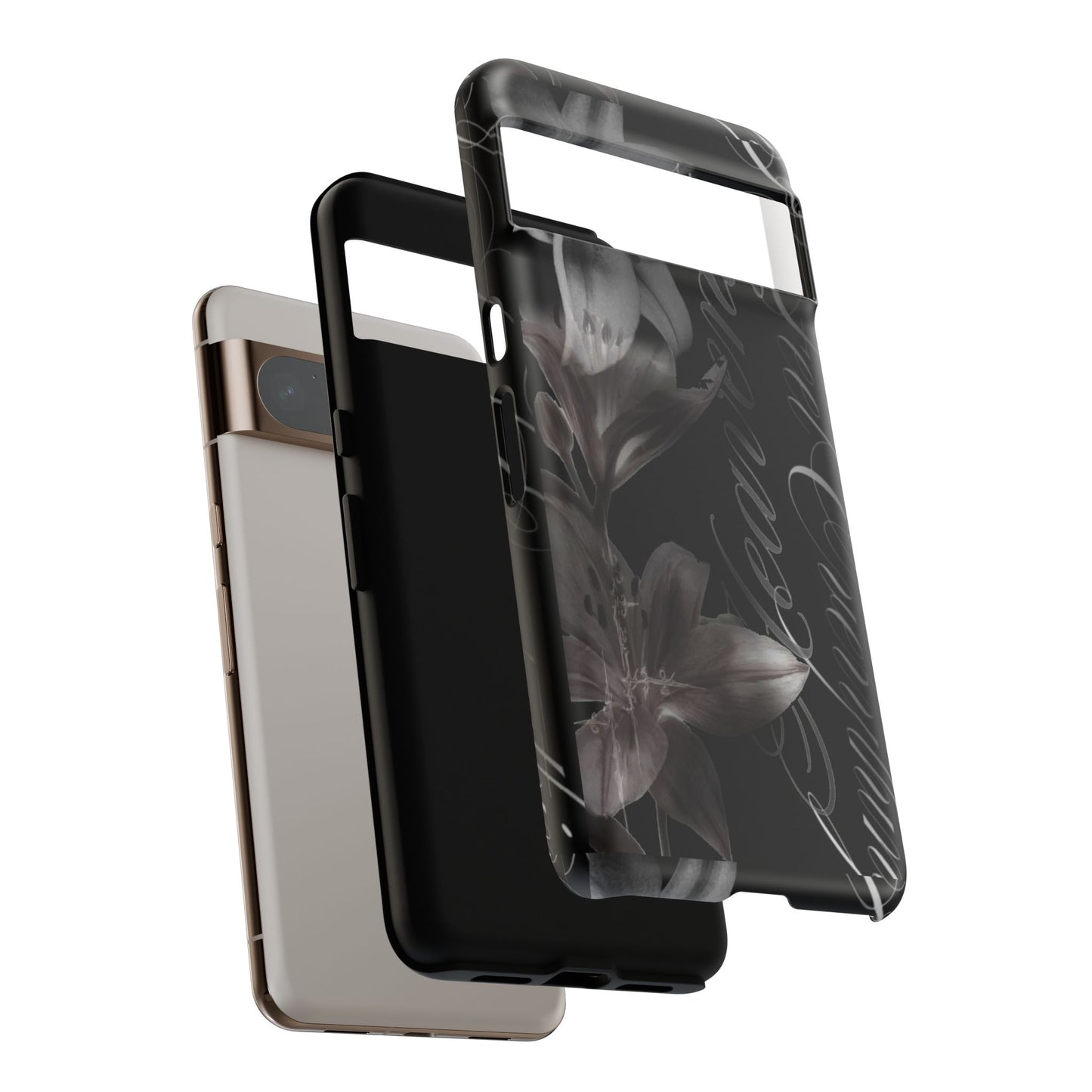 Floral Script Tough Phone Case – Black Lily Protective Cover