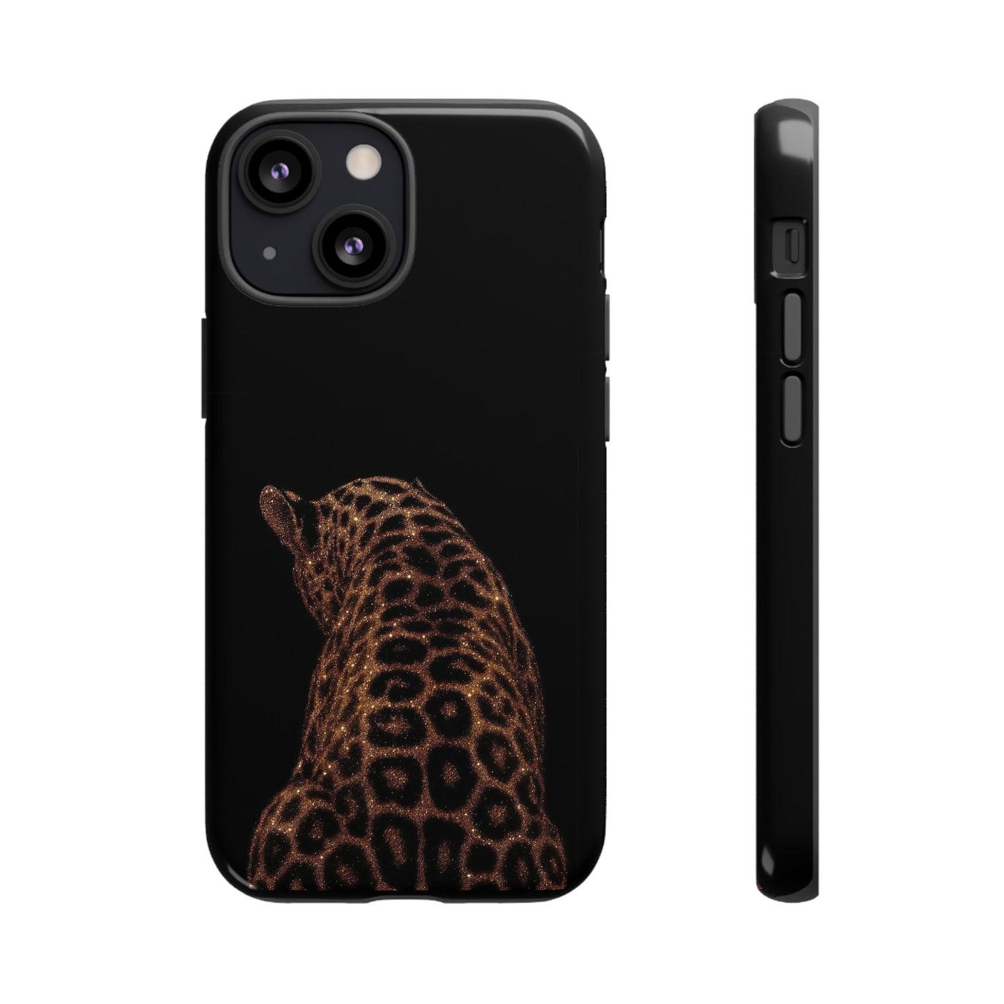 Leopard Print Tough Phone Case - Sleek Black Protective Cover