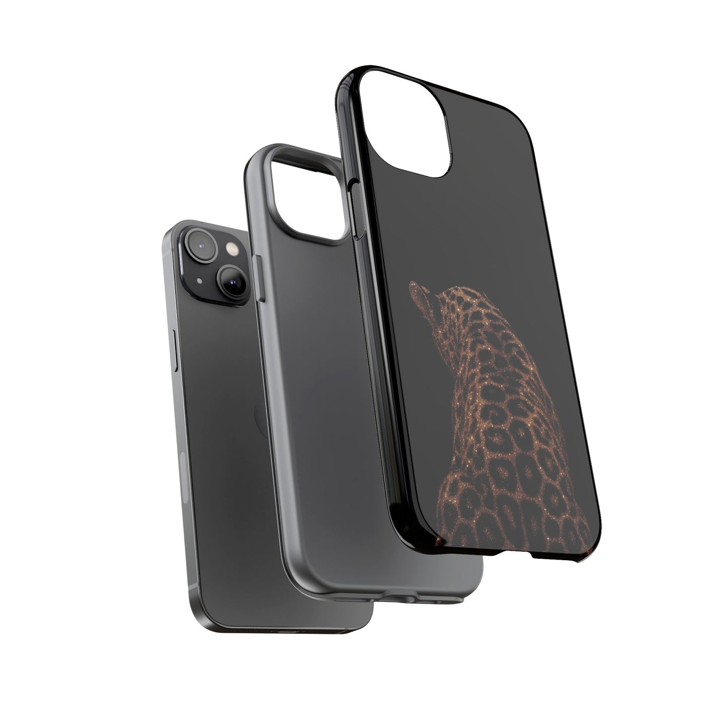 Leopard Print Tough Phone Case - Sleek Black Protective Cover