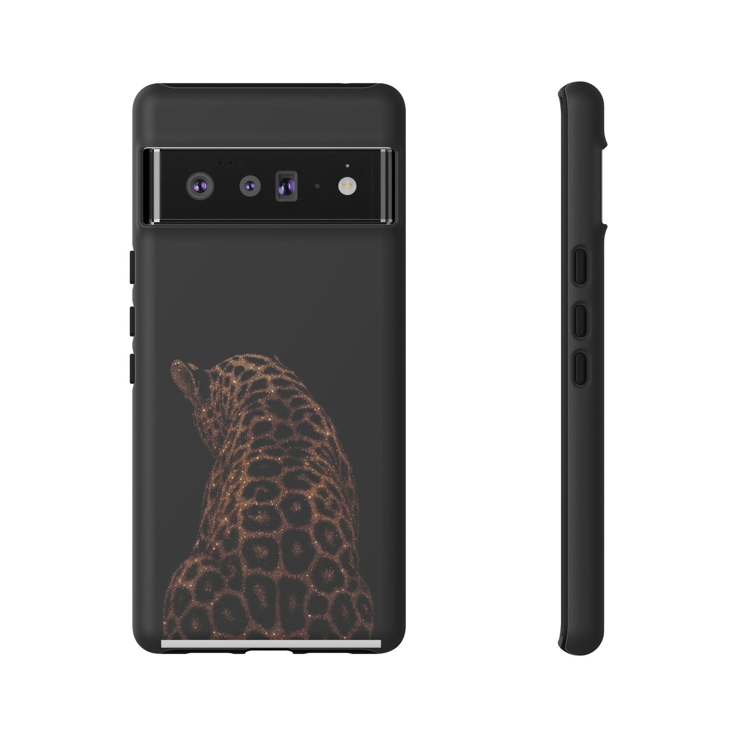Leopard Print Tough Phone Case - Sleek Black Protective Cover