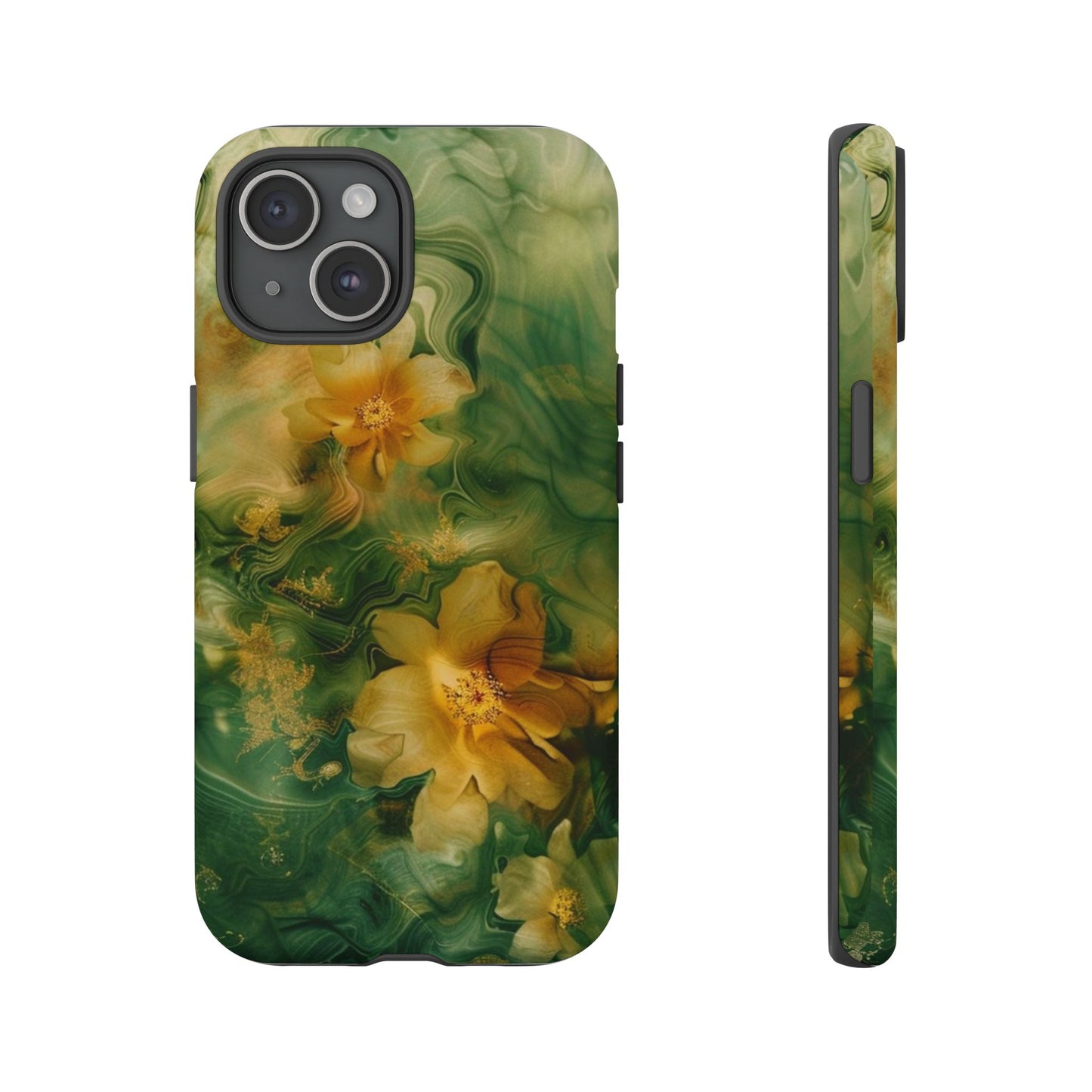 Floral Swirl Phone Case — Green & Gold Vintage Flower Design