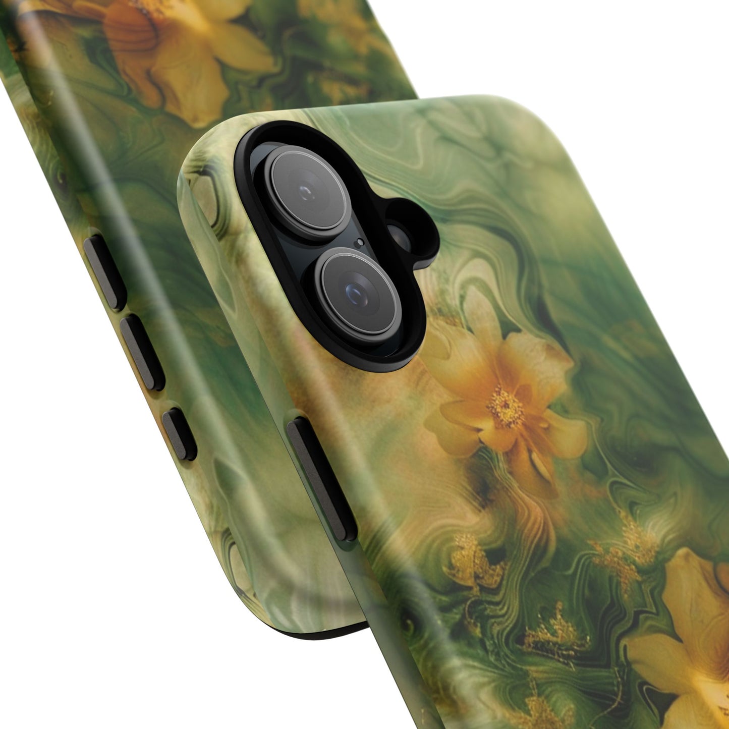 Floral Swirl Phone Case — Green & Gold Vintage Flower Design