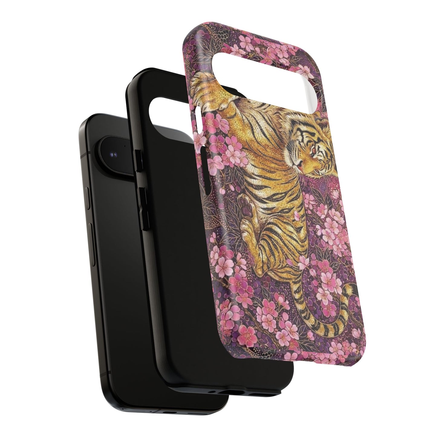 Tiger Floral Phone Case — Vintage Sakura Heavy-Duty Protective Cover