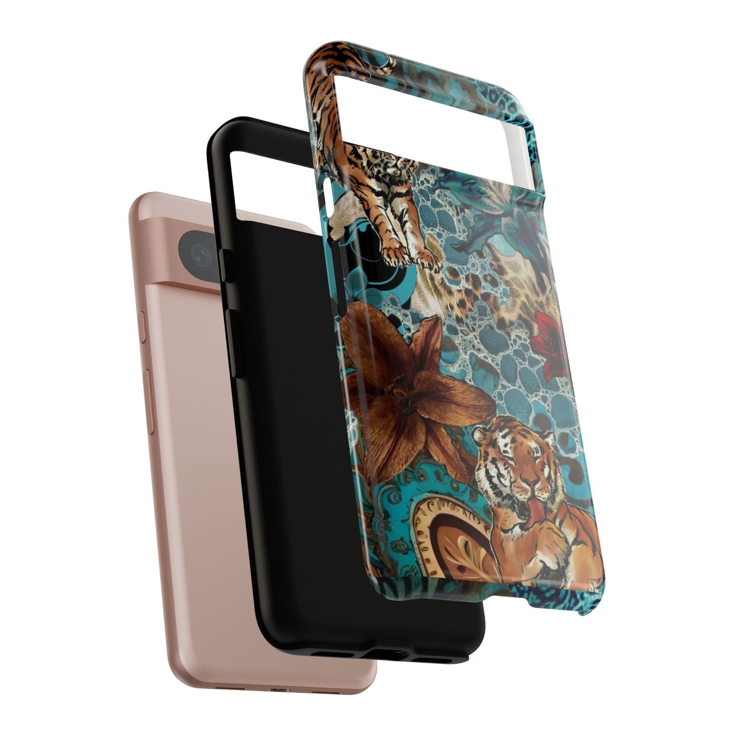 Floral Tiger Phone Case - Teal Safari Protective Cover