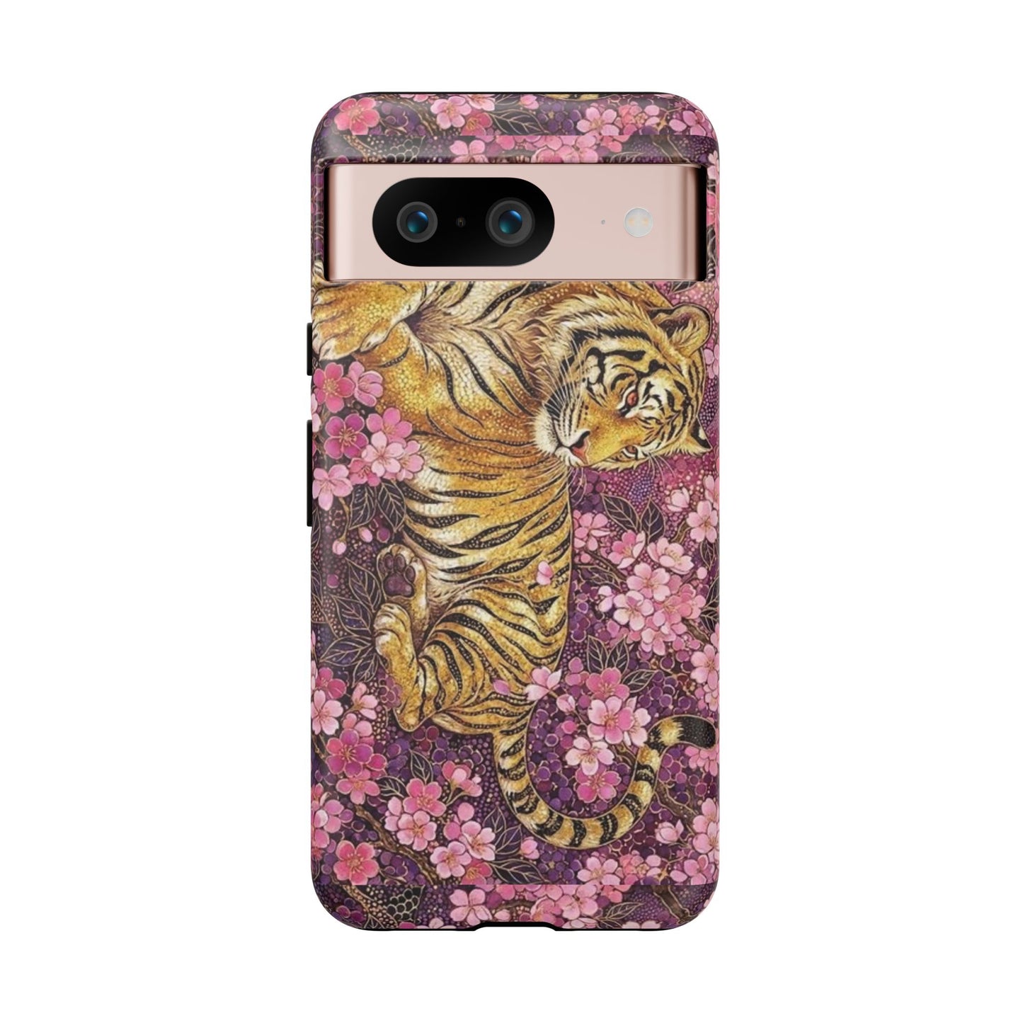 Tiger Floral Phone Case — Vintage Sakura Heavy-Duty Protective Cover