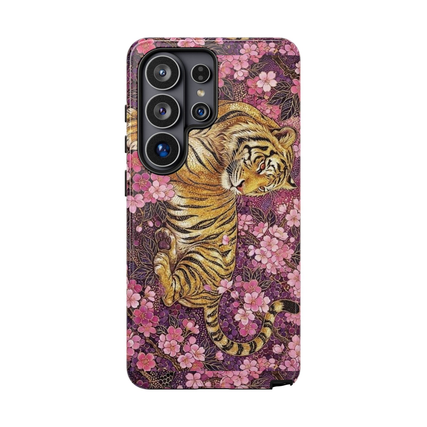 Tiger Floral Phone Case — Vintage Sakura Heavy-Duty Protective Cover