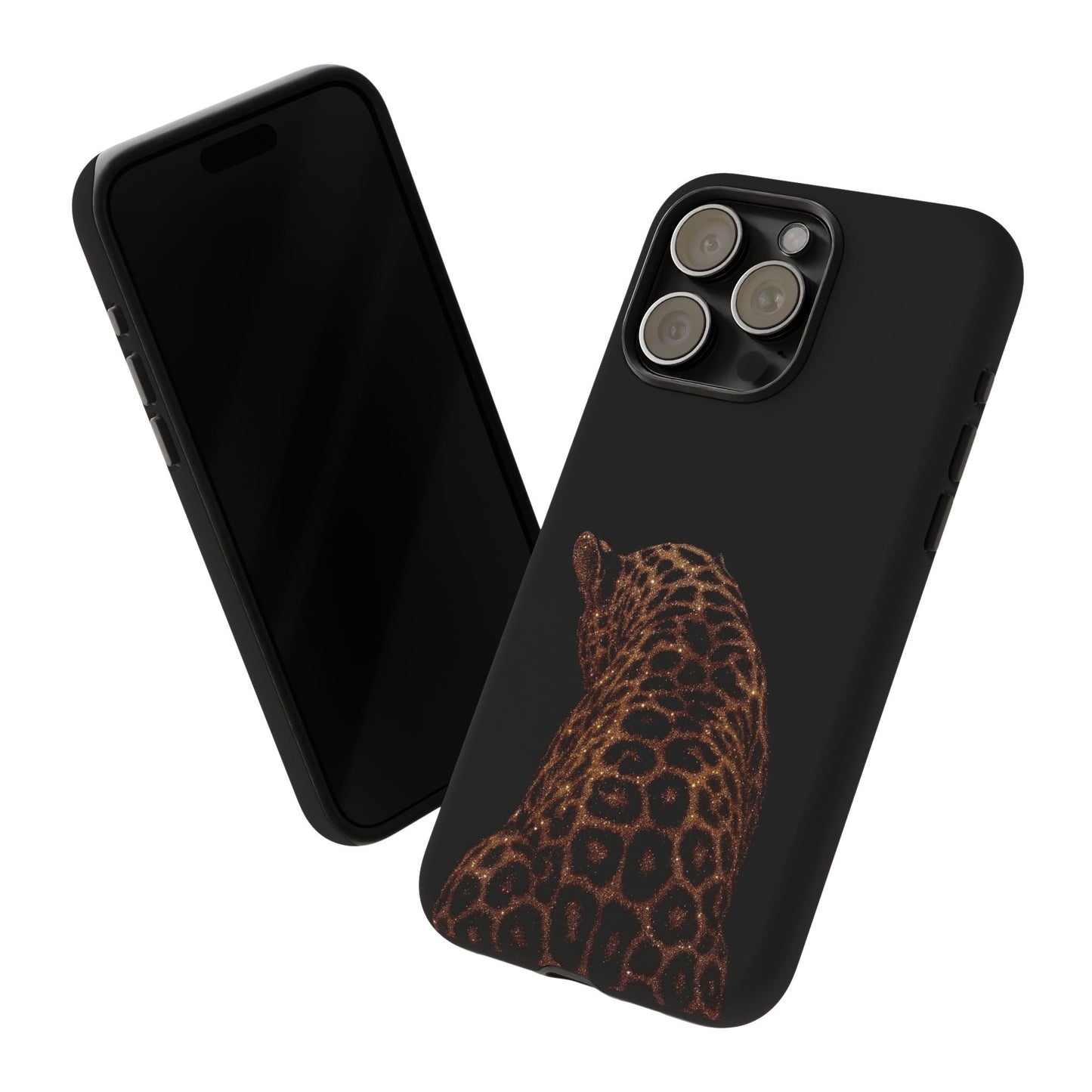 Leopard Print Tough Phone Case - Sleek Black Protective Cover
