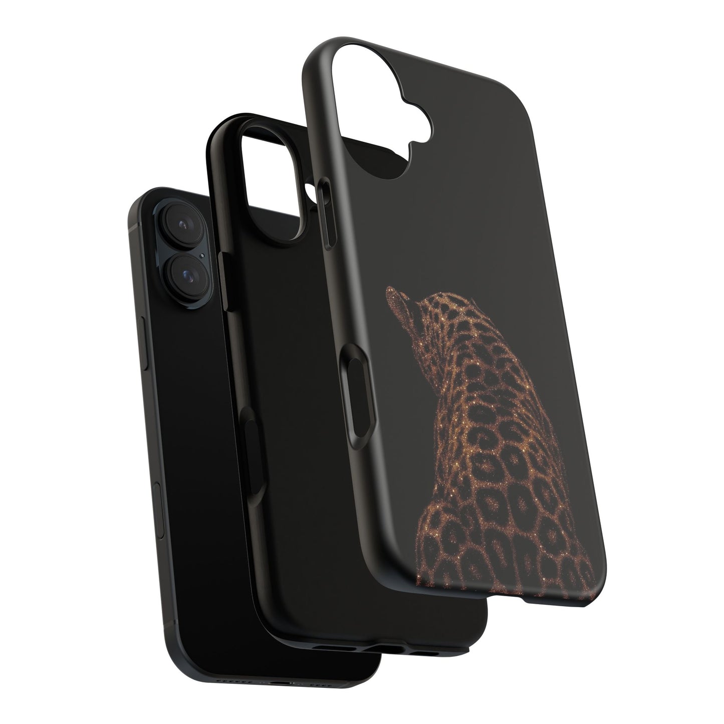 Leopard Print Tough Phone Case - Sleek Black Protective Cover