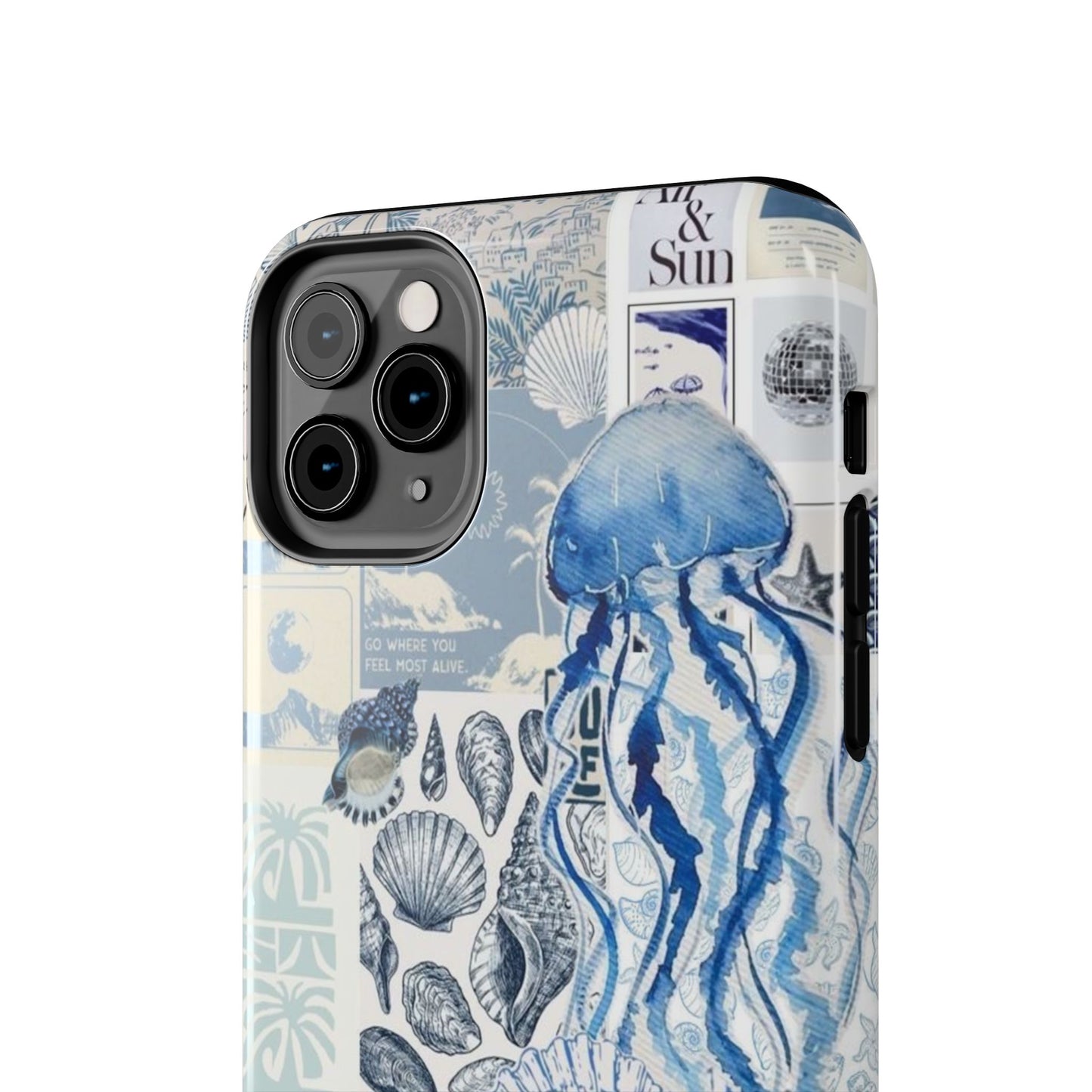 Sea Collage Tough Phone Case — Blue Jellyfish & Shells Coastal Design