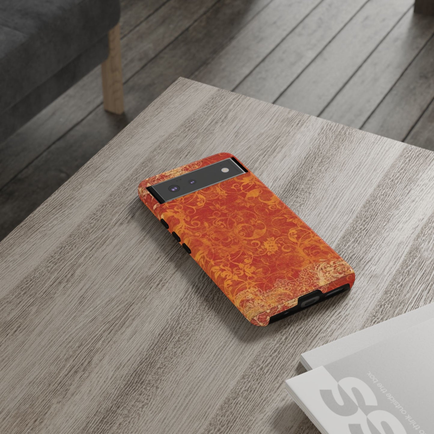 Floral Autumn iPhone Tough Case — Orange Vintage Scroll Design