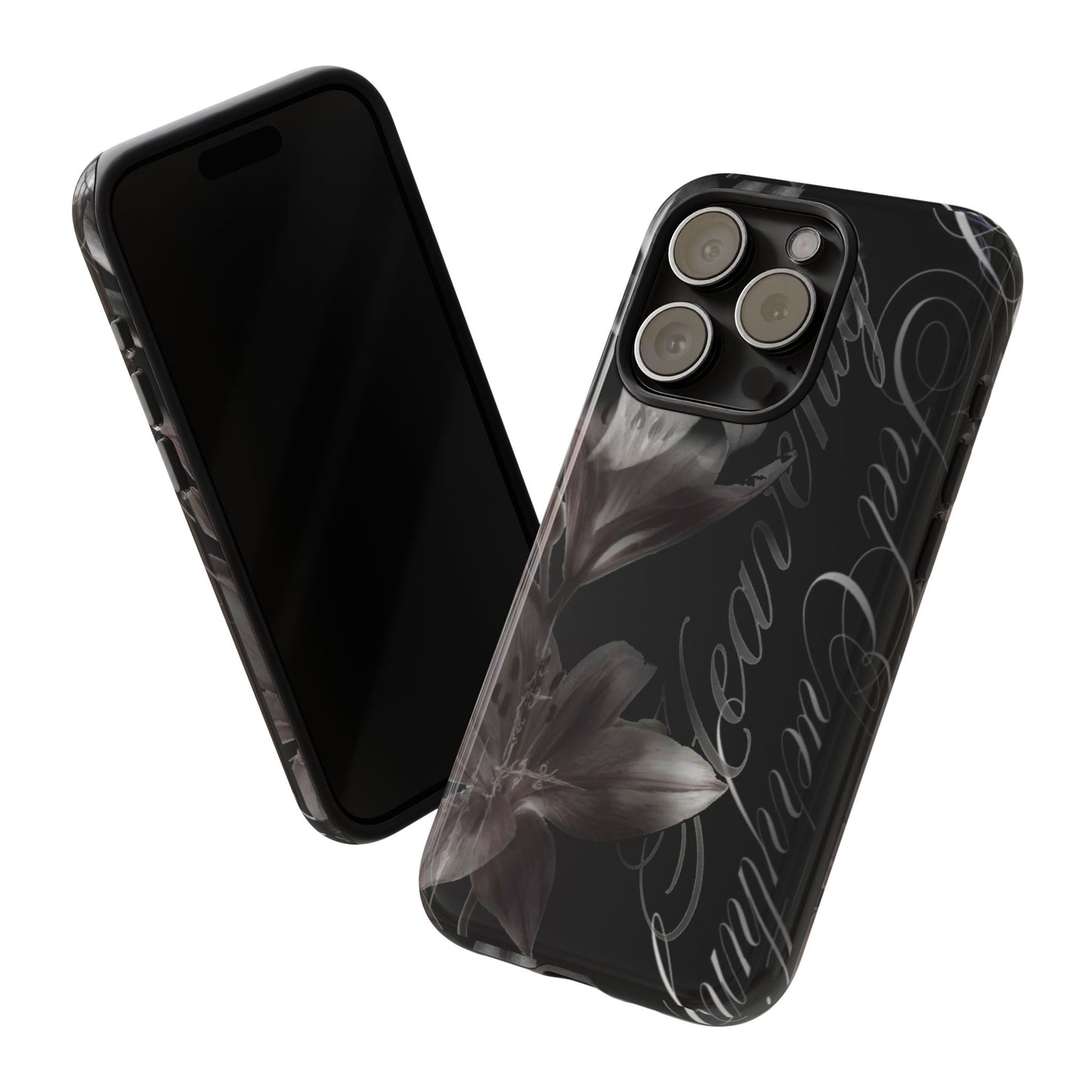 Floral Script Tough Phone Case – Black Lily Protective Cover