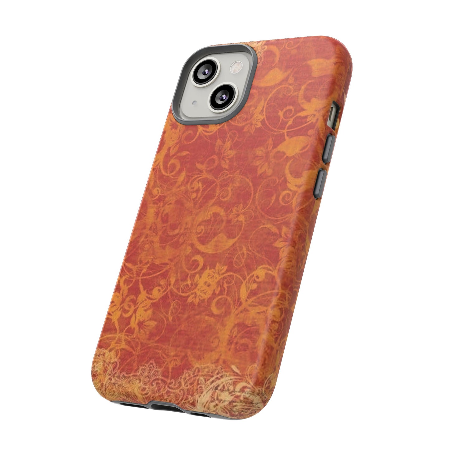 Floral Autumn iPhone Tough Case — Orange Vintage Scroll Design