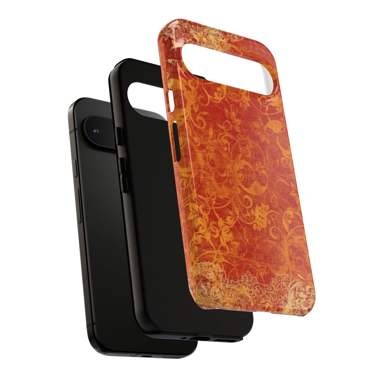 Floral Autumn iPhone Tough Case — Orange Vintage Scroll Design
