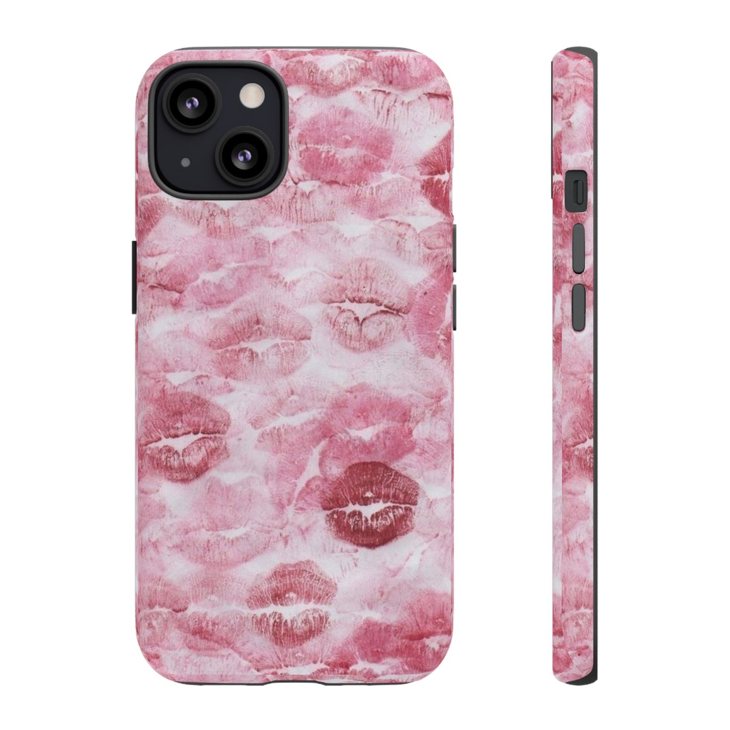 Kiss Print Tough Phone Case — Pink Marble Lip Pattern, Protective iPhone Cover