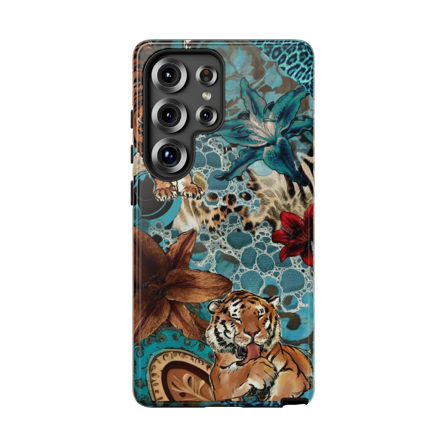 Floral Tiger Phone Case - Teal Safari Protective Cover