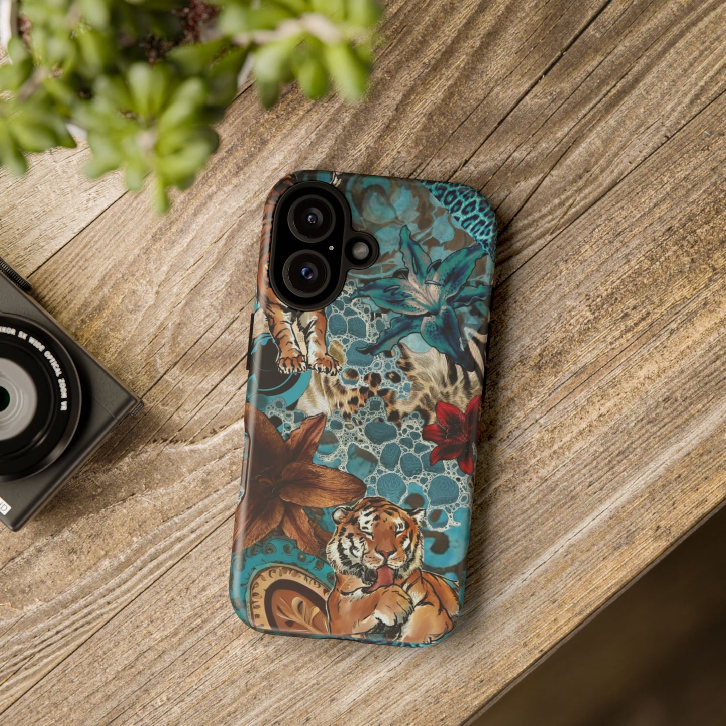 Floral Tiger Phone Case - Teal Safari Protective Cover