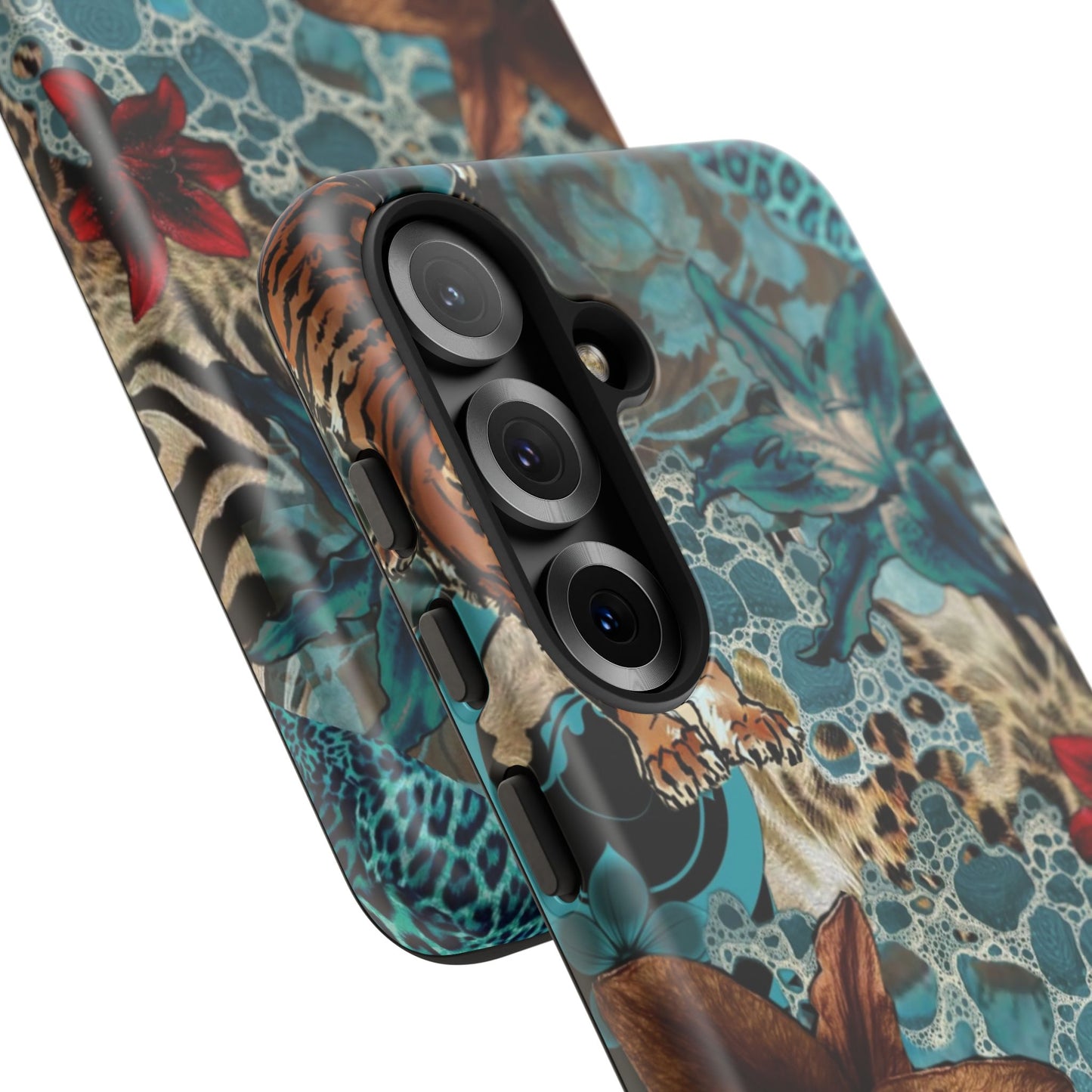 Floral Tiger Phone Case - Teal Safari Protective Cover
