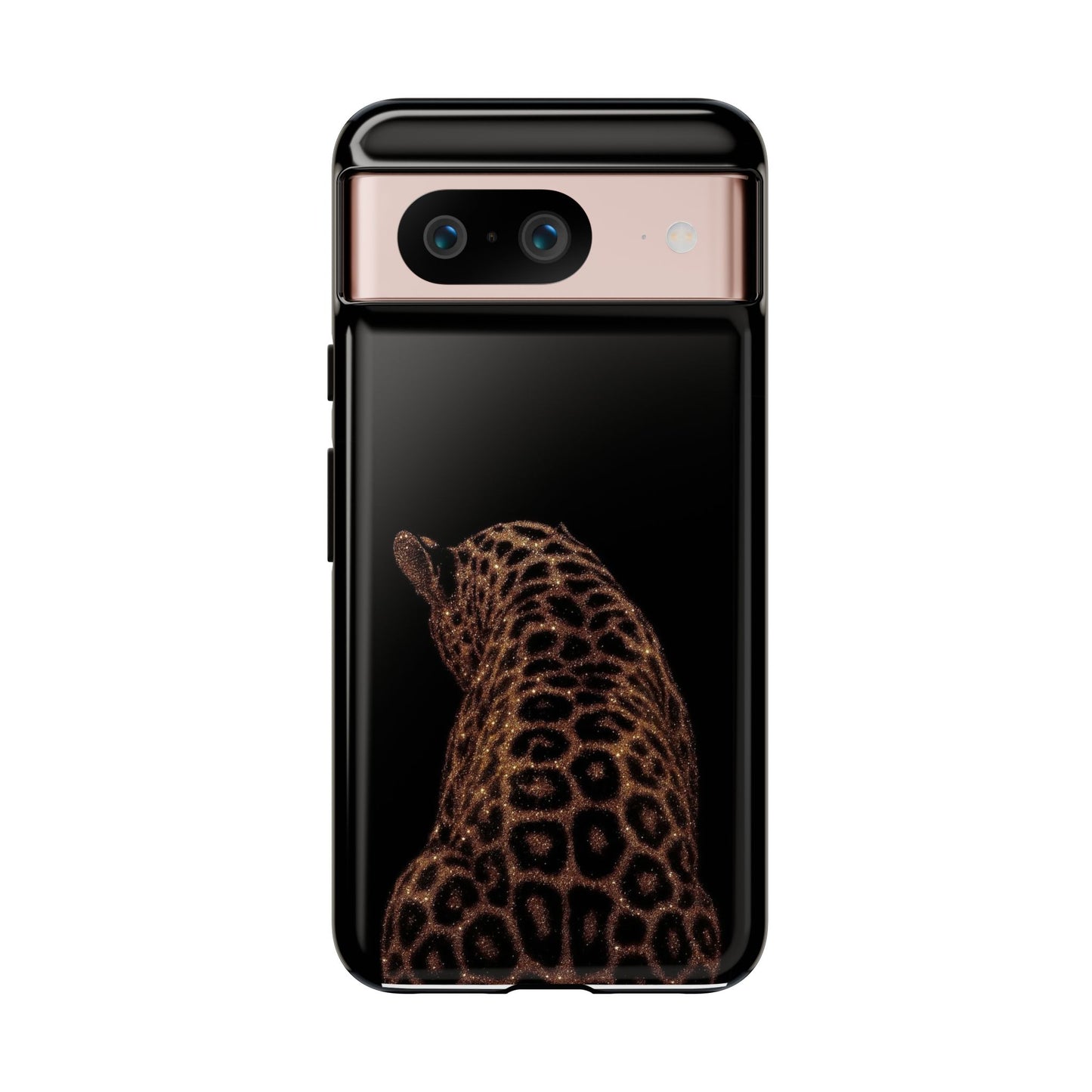 Leopard Print Tough Phone Case - Sleek Black Protective Cover