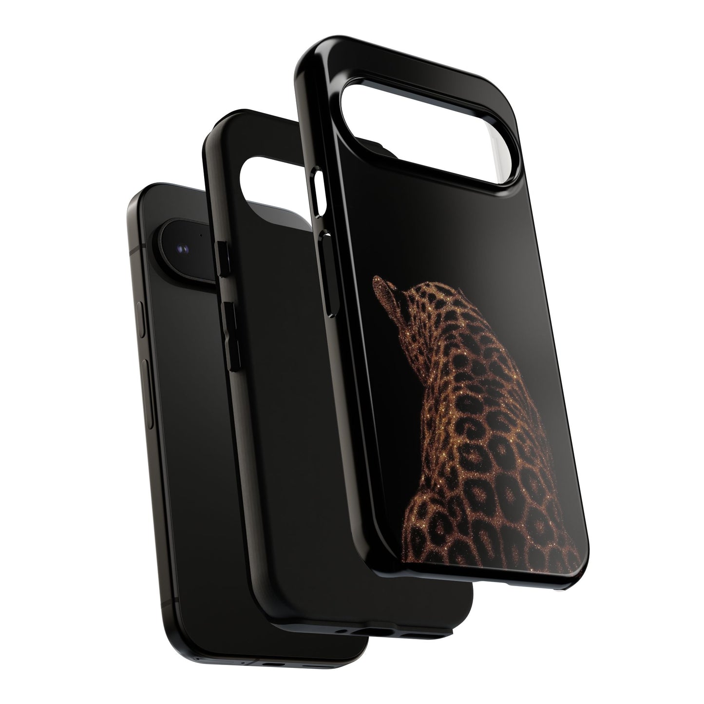 Leopard Print Tough Phone Case - Sleek Black Protective Cover