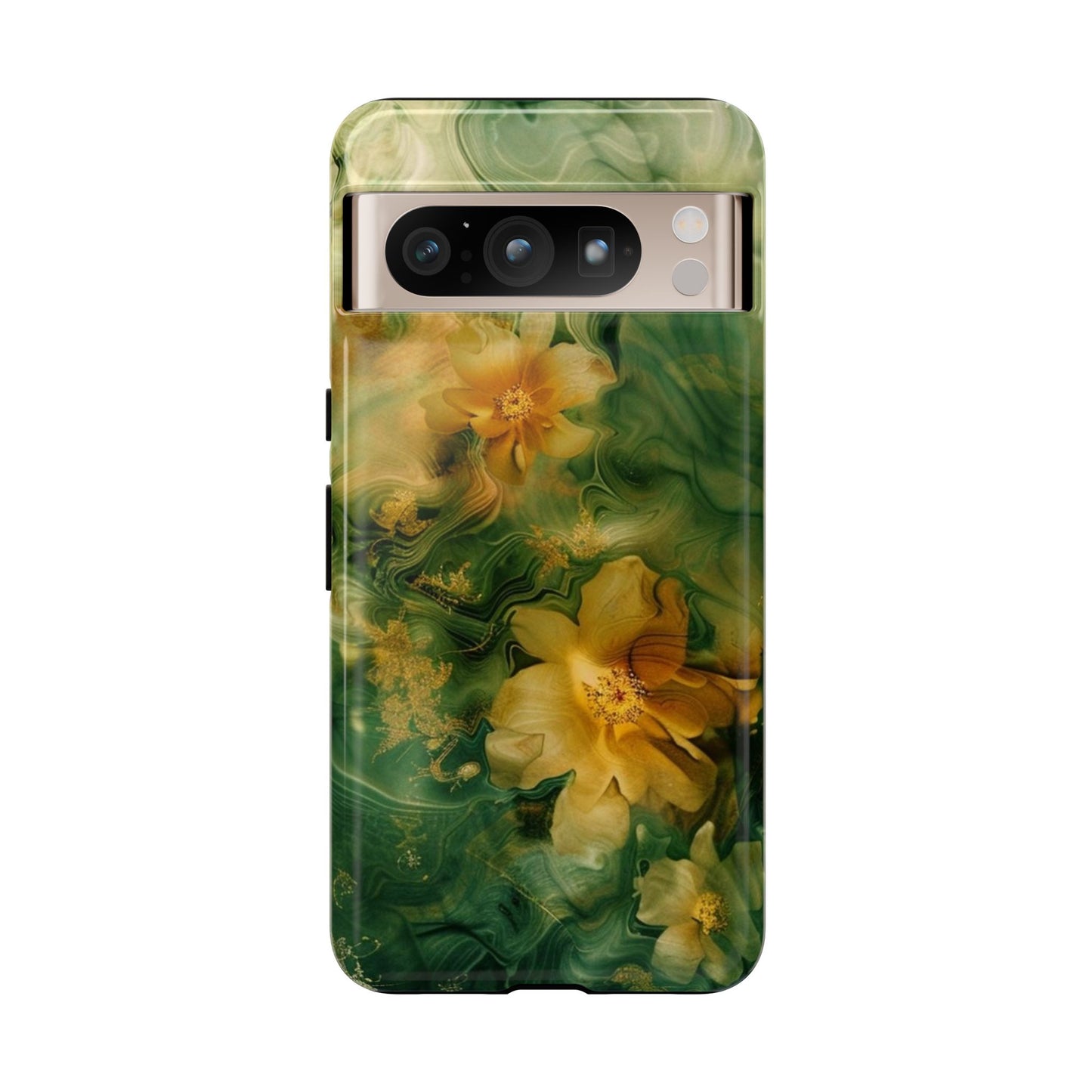 Floral Swirl Phone Case — Green & Gold Vintage Flower Design