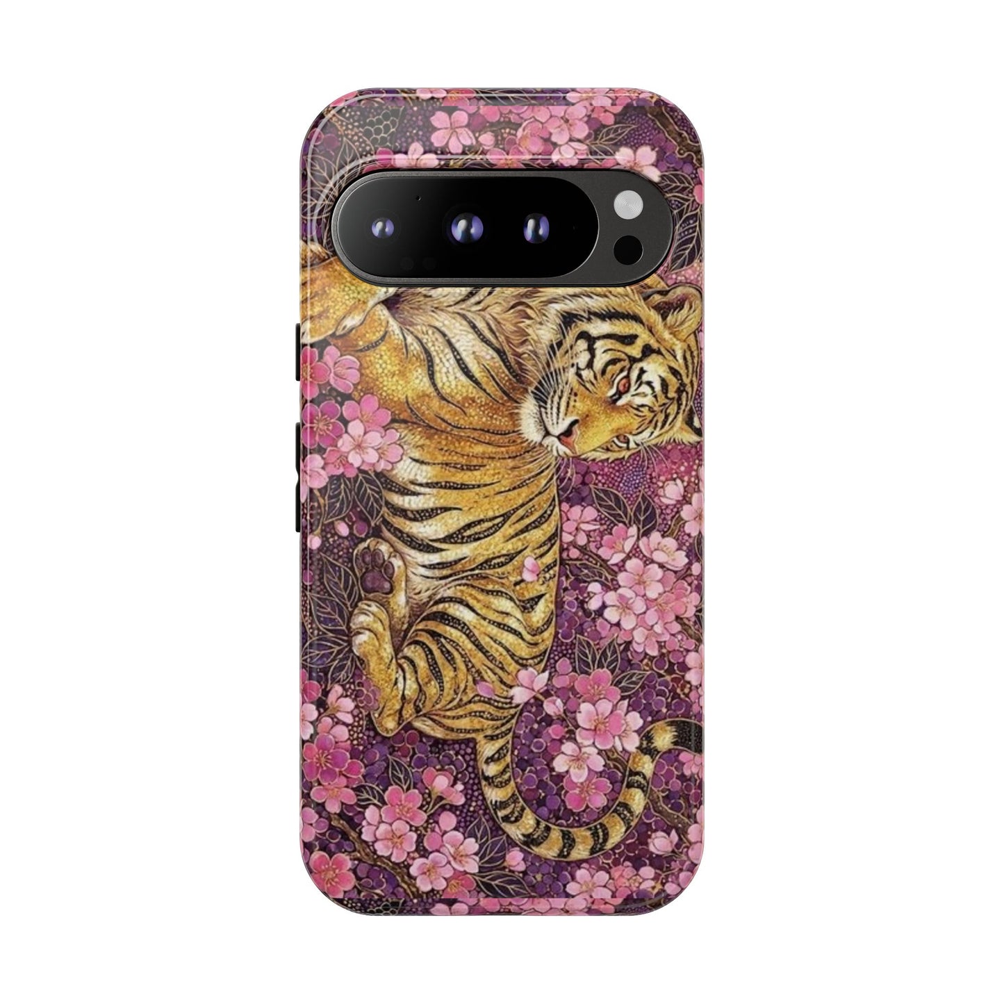 Tiger Floral Phone Case — Vintage Sakura Heavy-Duty Protective Cover