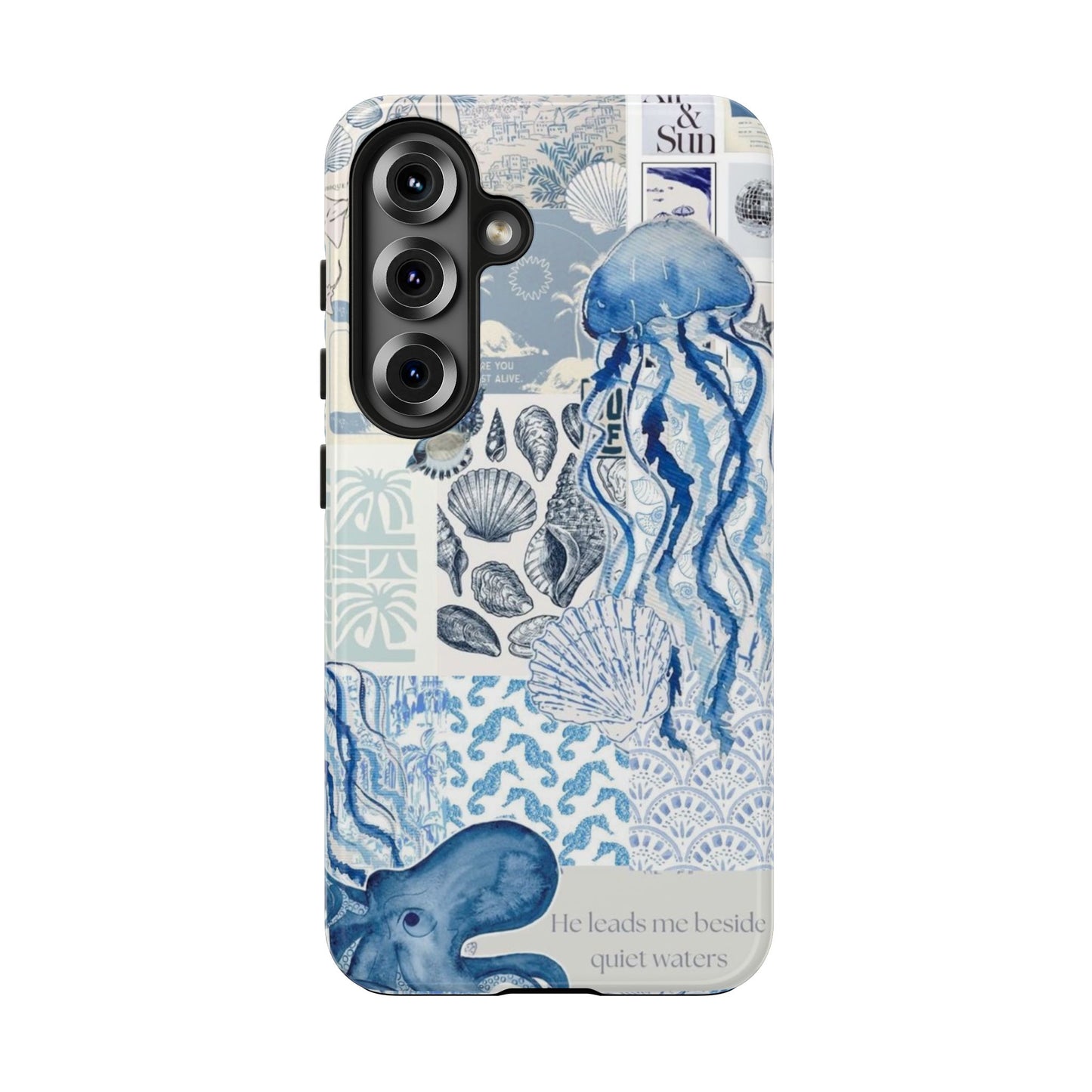 Sea Collage Tough Phone Case — Blue Jellyfish & Shells Coastal Design