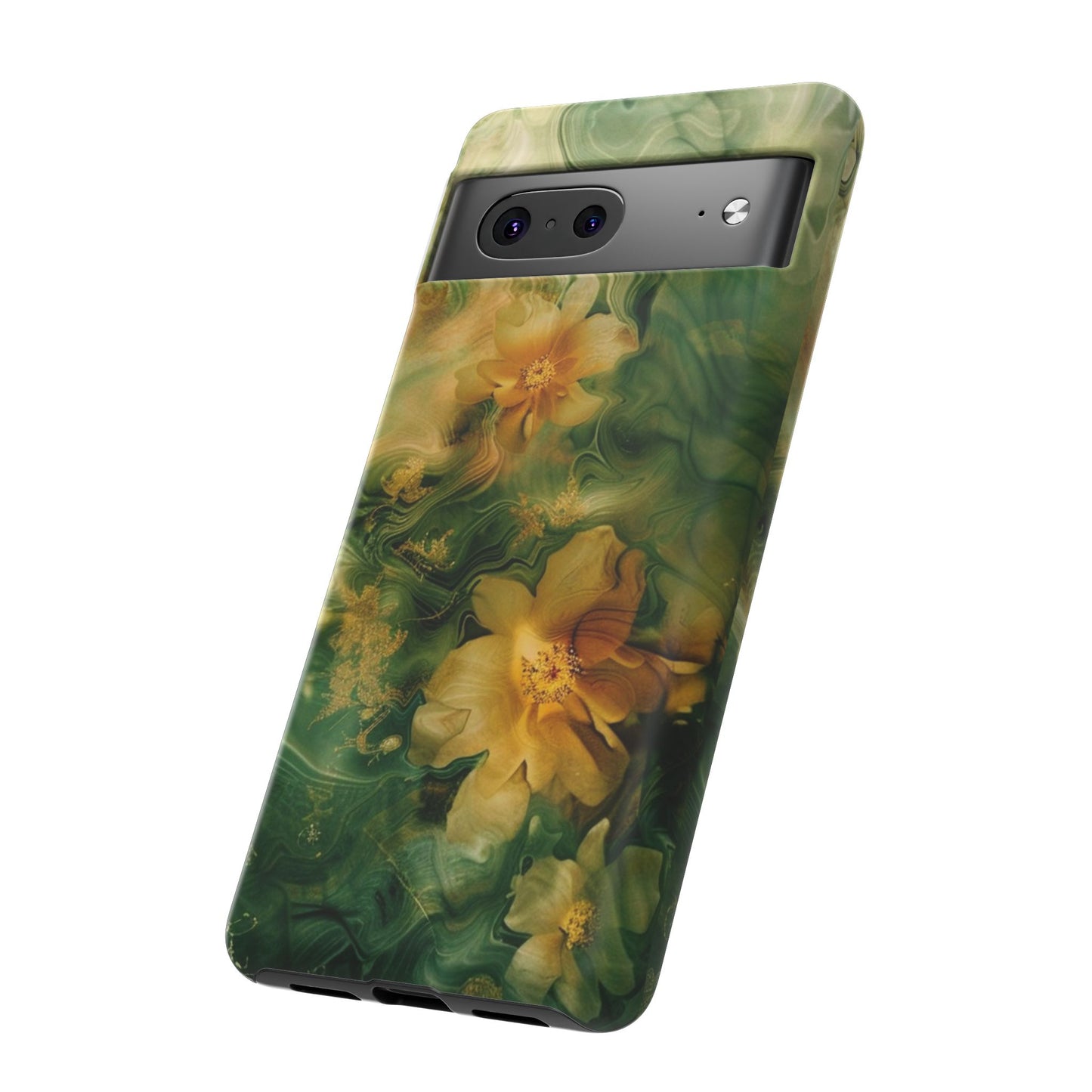 Floral Swirl Phone Case — Green & Gold Vintage Flower Design