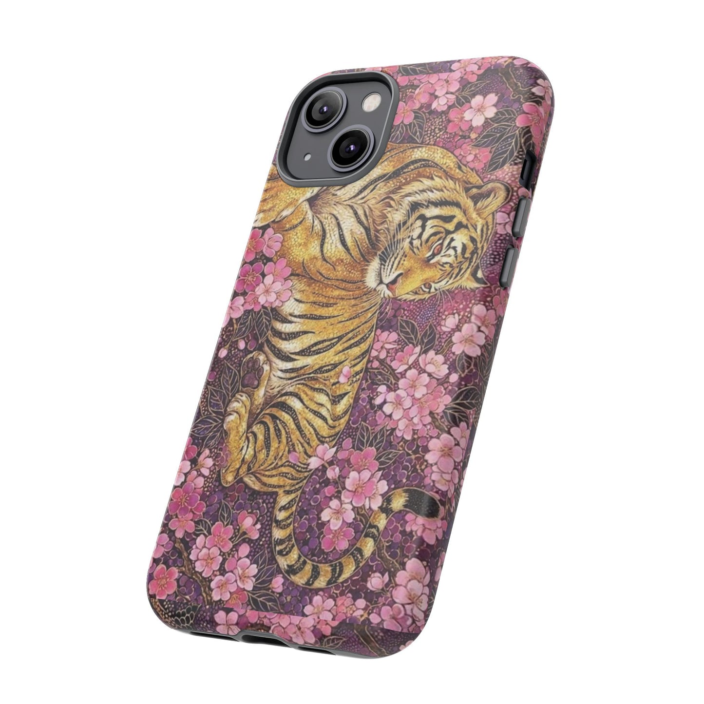 Tiger Floral Phone Case — Vintage Sakura Heavy-Duty Protective Cover