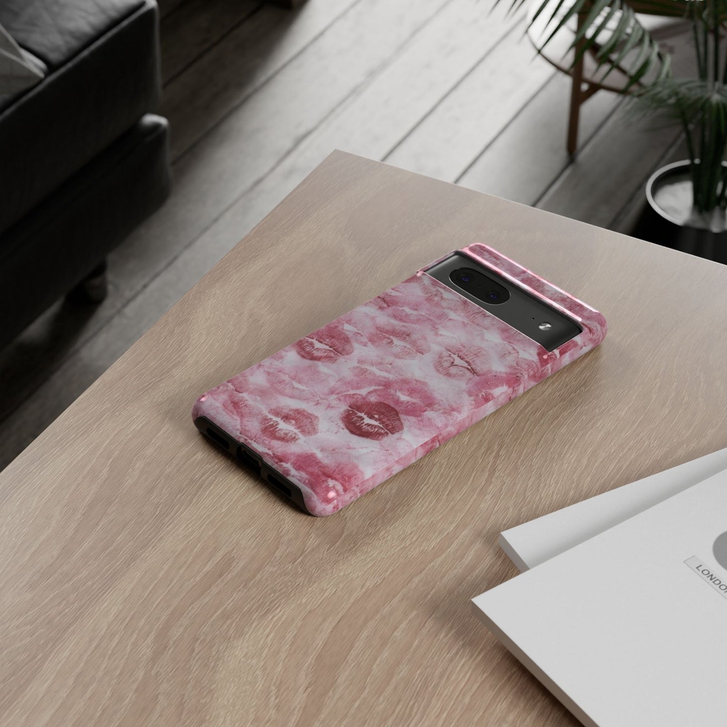 Kiss Print Tough Phone Case — Pink Marble Lip Pattern, Protective iPhone Cover