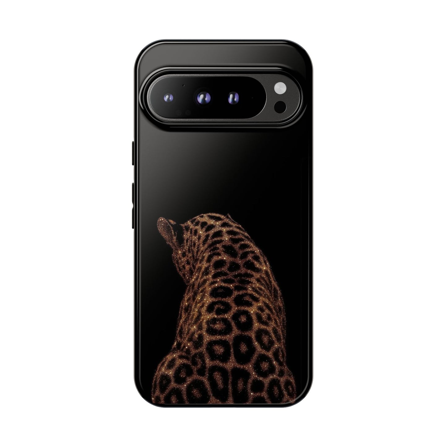 Leopard Print Tough Phone Case - Sleek Black Protective Cover