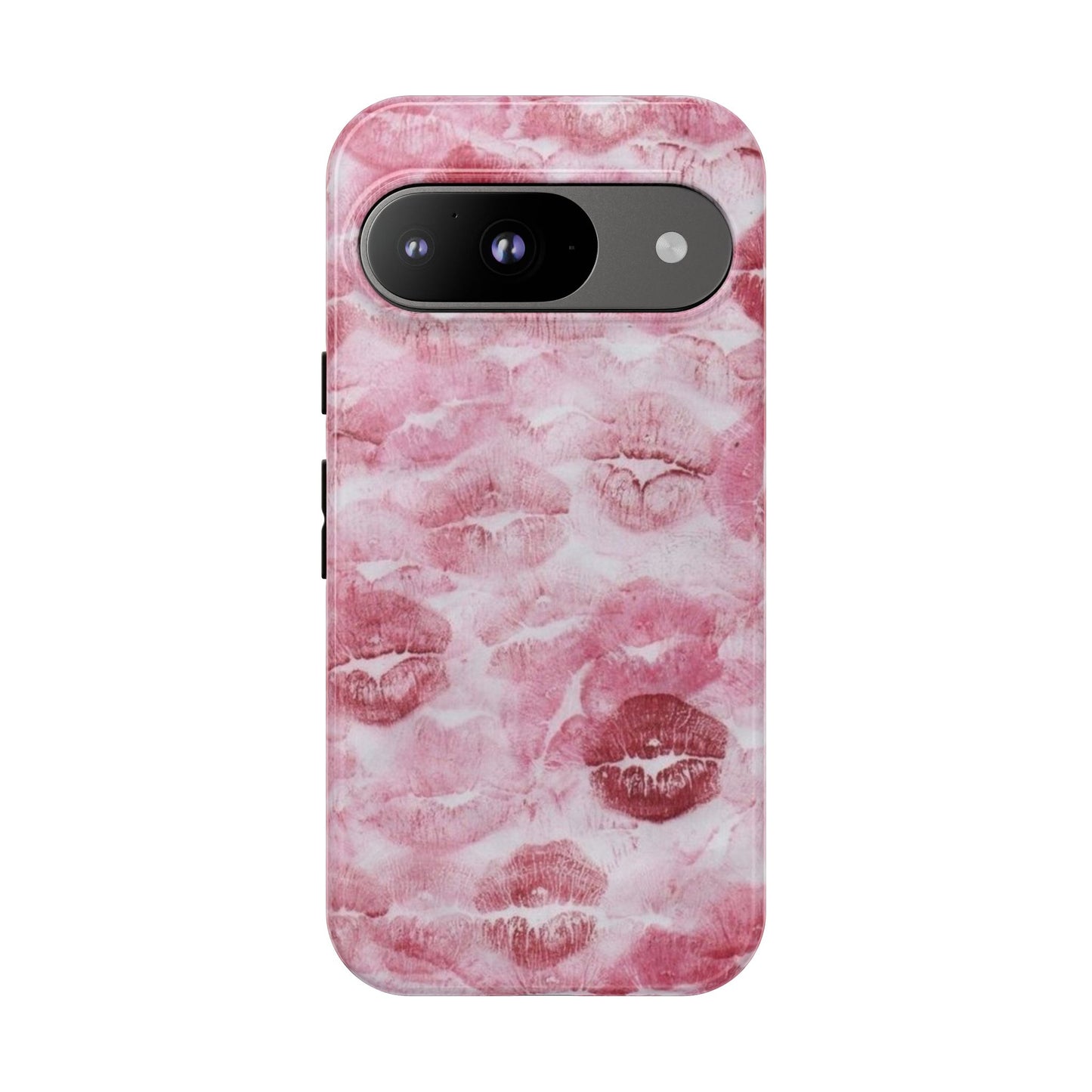 Kiss Print Tough Phone Case — Pink Marble Lip Pattern, Protective iPhone Cover