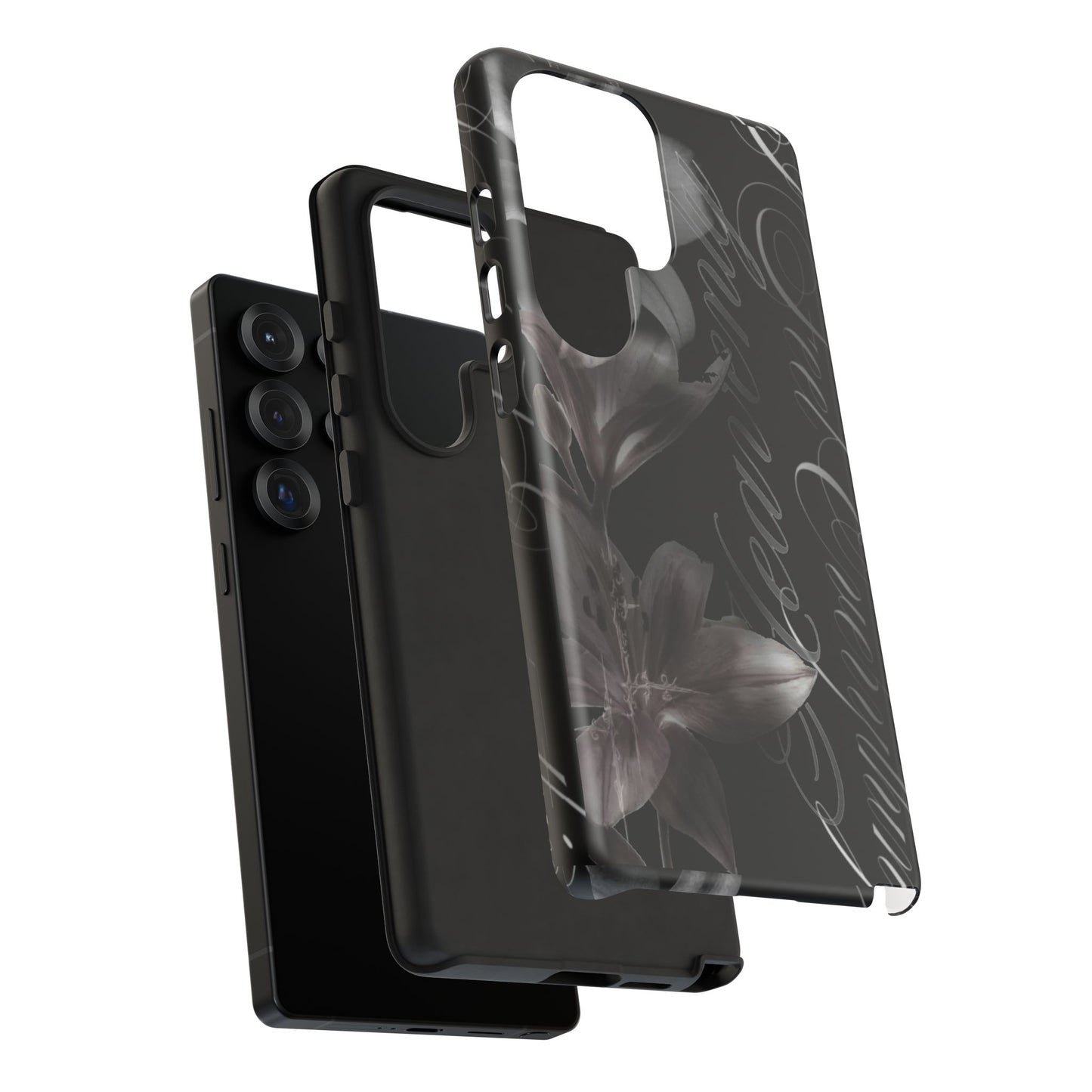 Floral Script Tough Phone Case – Black Lily Protective Cover