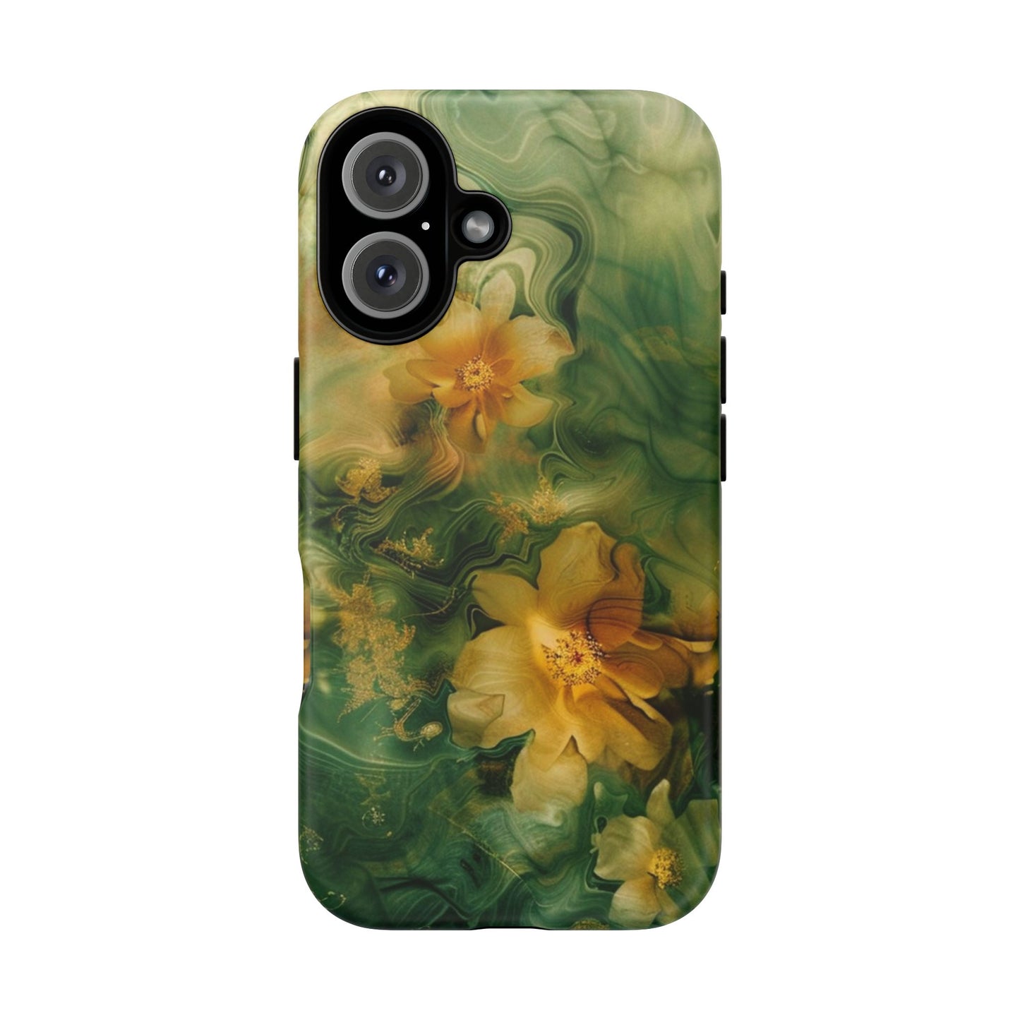 Floral Swirl Phone Case — Green & Gold Vintage Flower Design