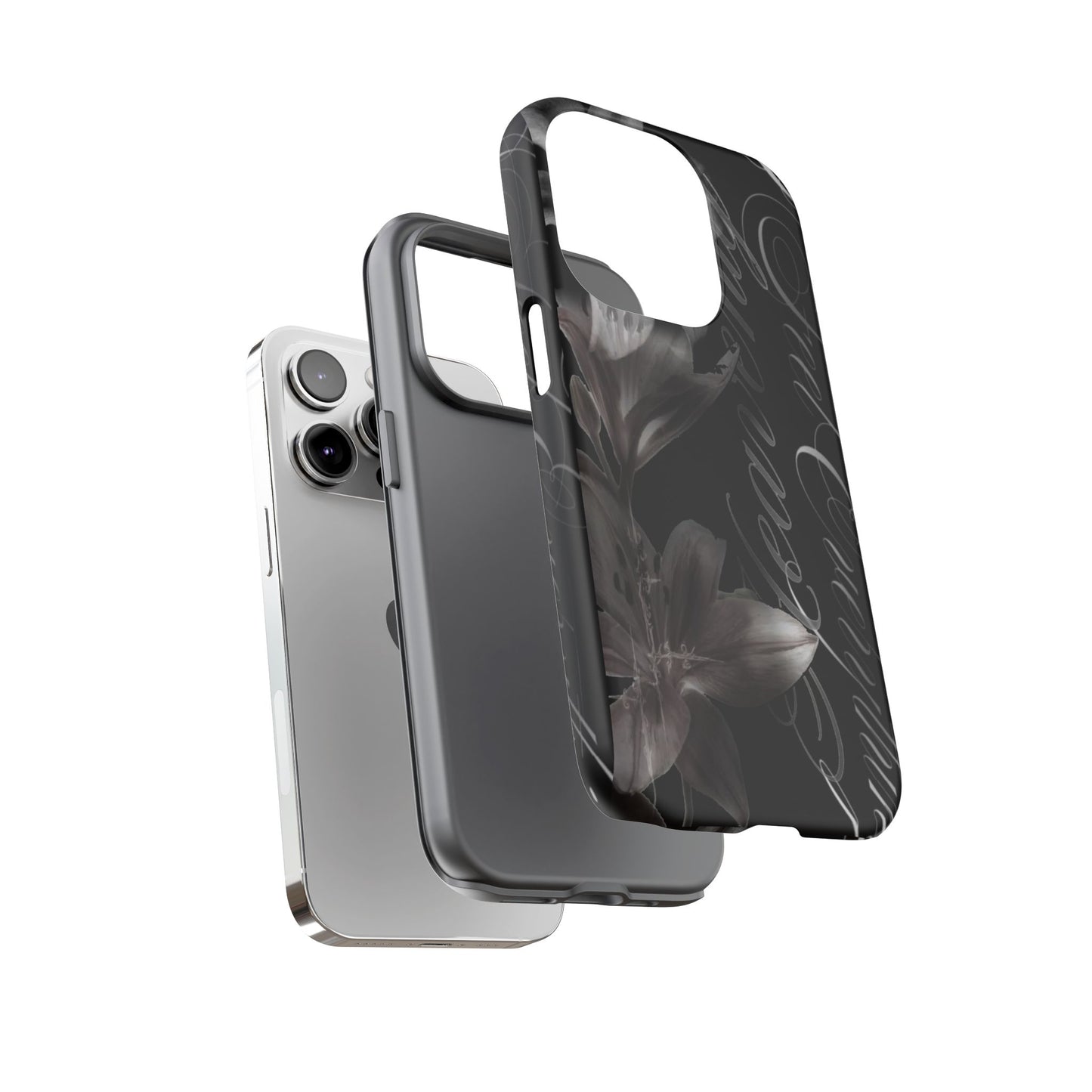 Floral Script Tough Phone Case – Black Lily Protective Cover