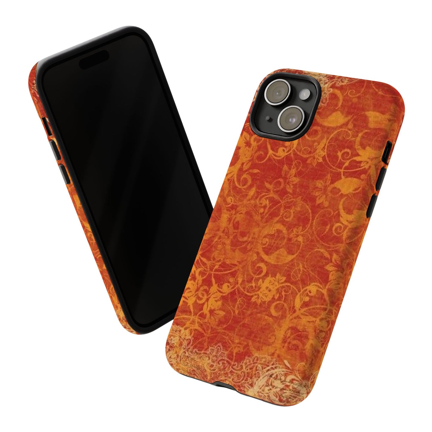Floral Autumn iPhone Tough Case — Orange Vintage Scroll Design
