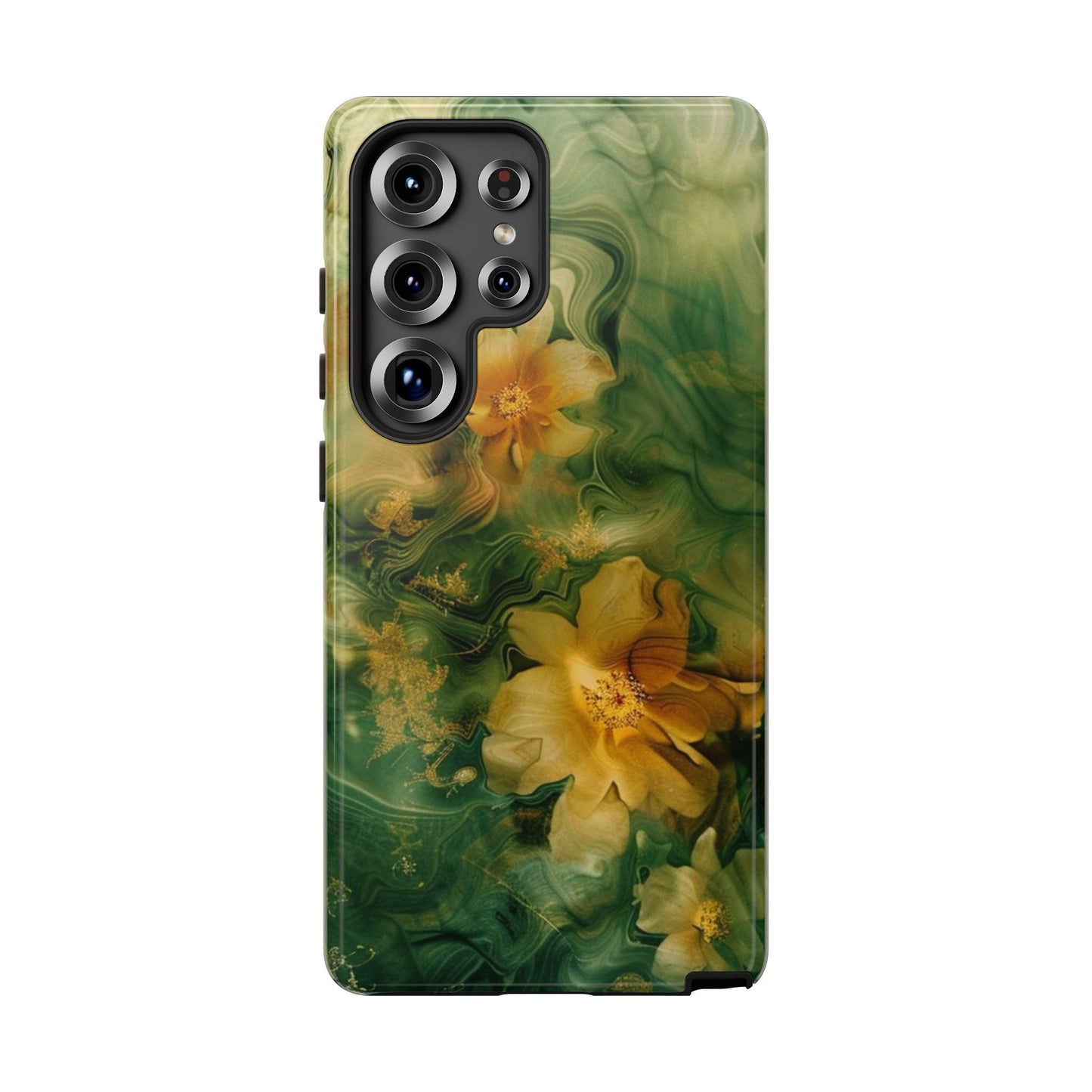 Floral Swirl Phone Case — Green & Gold Vintage Flower Design