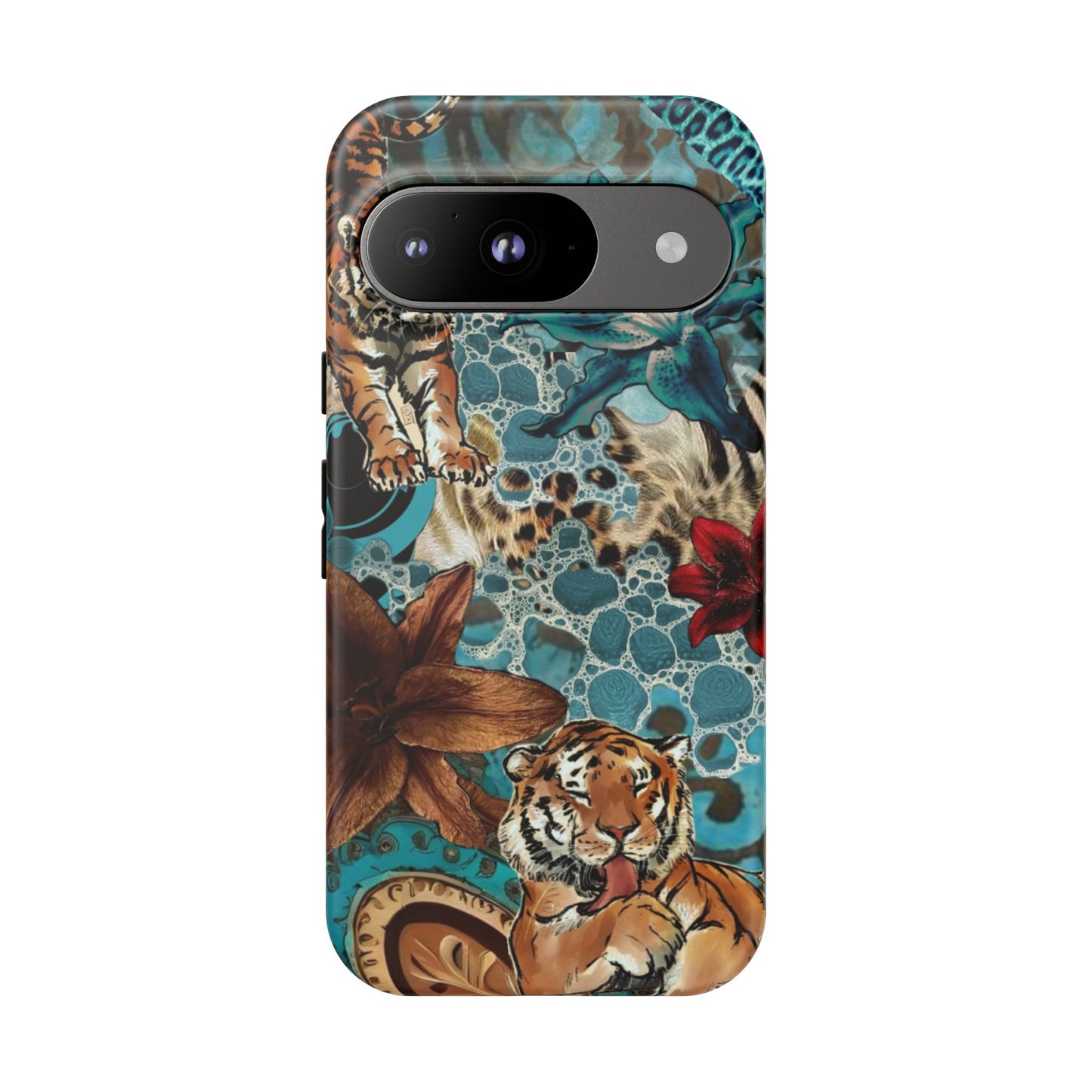 Floral Tiger Phone Case - Teal Safari Protective Cover