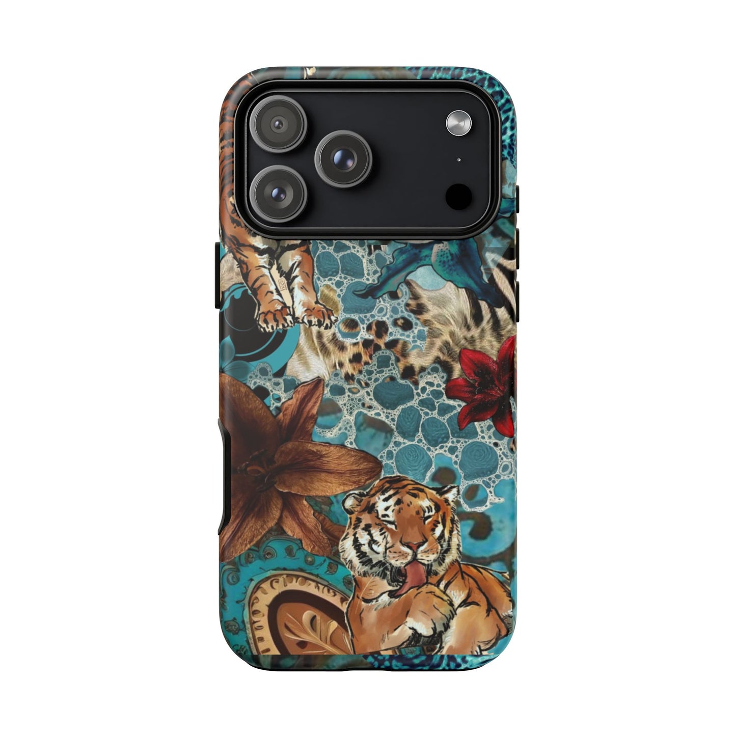 Floral Tiger Phone Case - Teal Safari Protective Cover