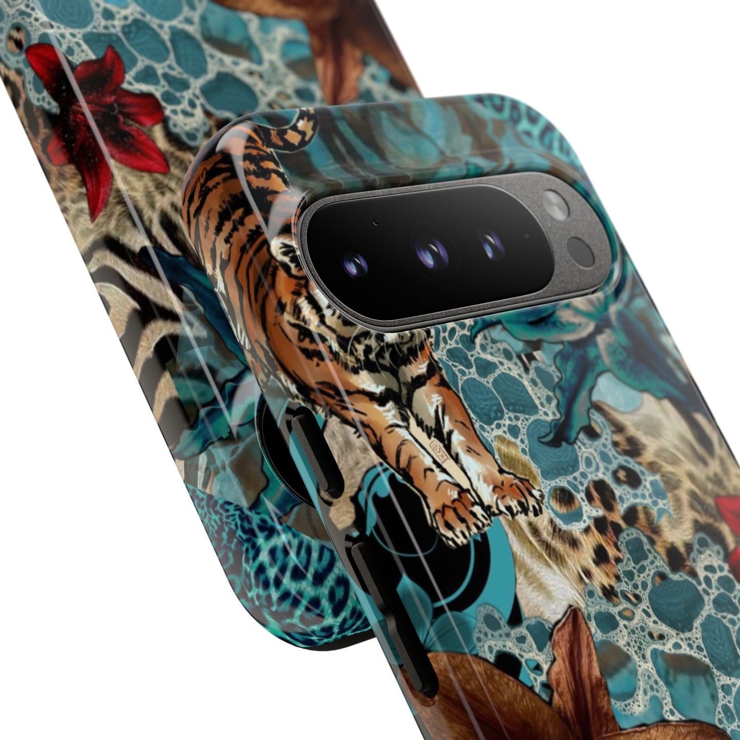 Floral Tiger Phone Case - Teal Safari Protective Cover