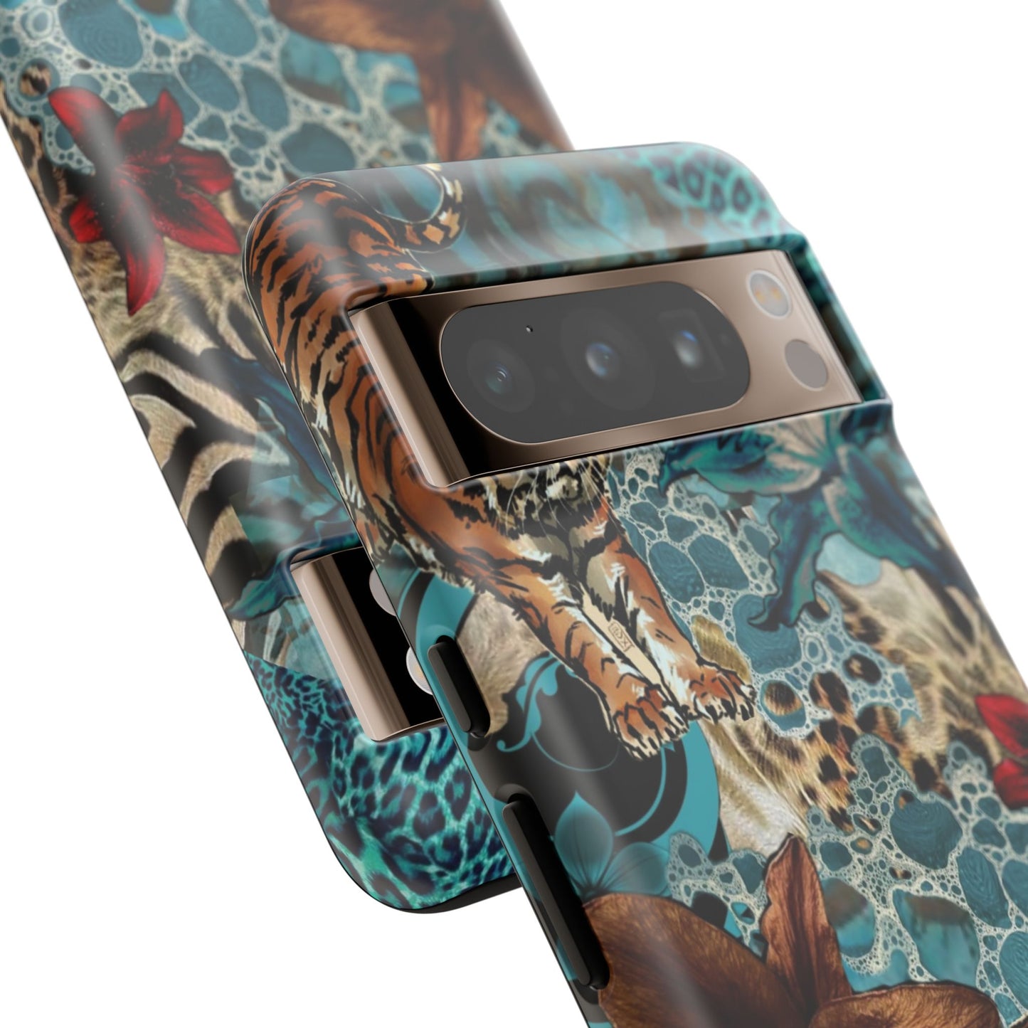 Floral Tiger Phone Case - Teal Safari Protective Cover