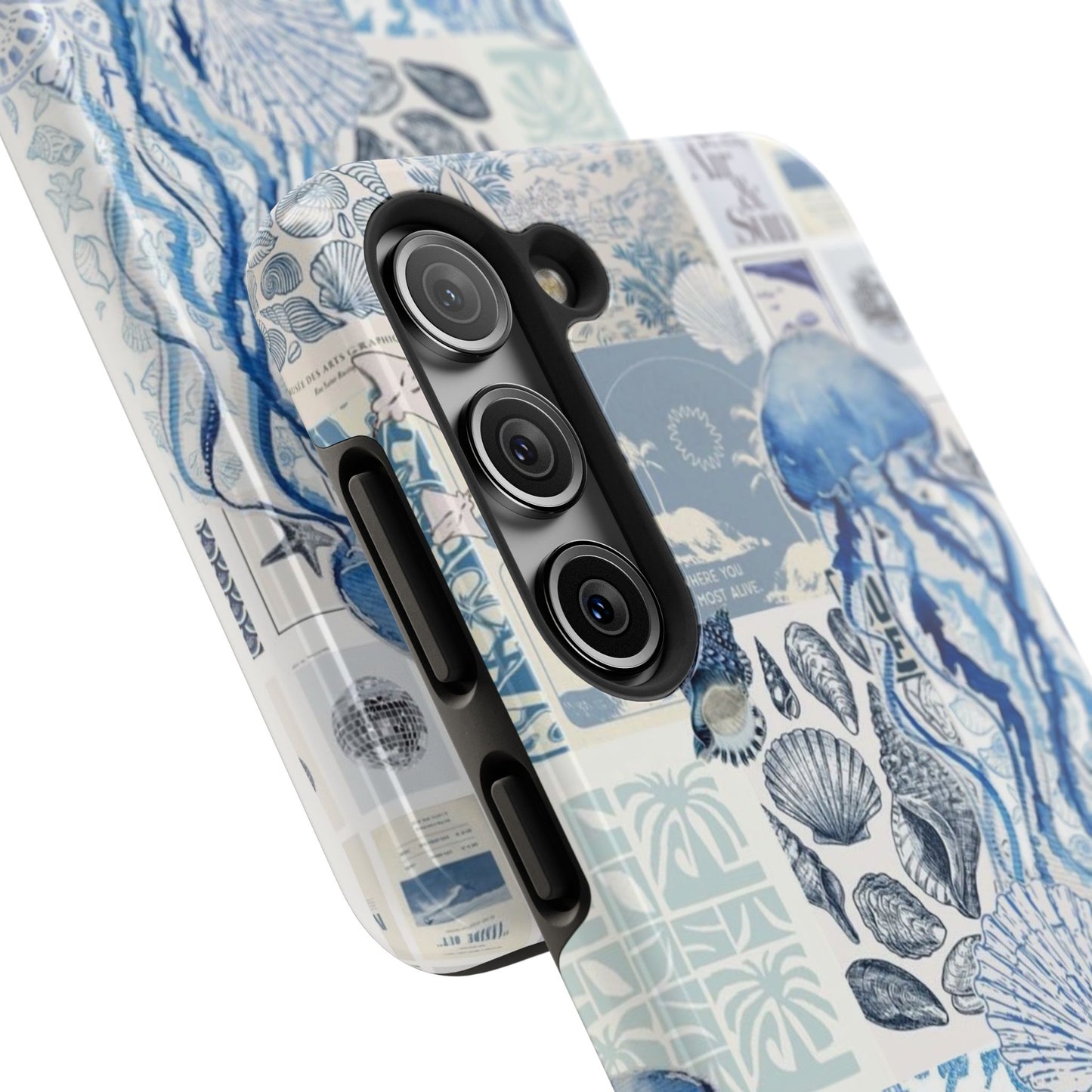 Sea Collage Tough Phone Case — Blue Jellyfish & Shells Coastal Design