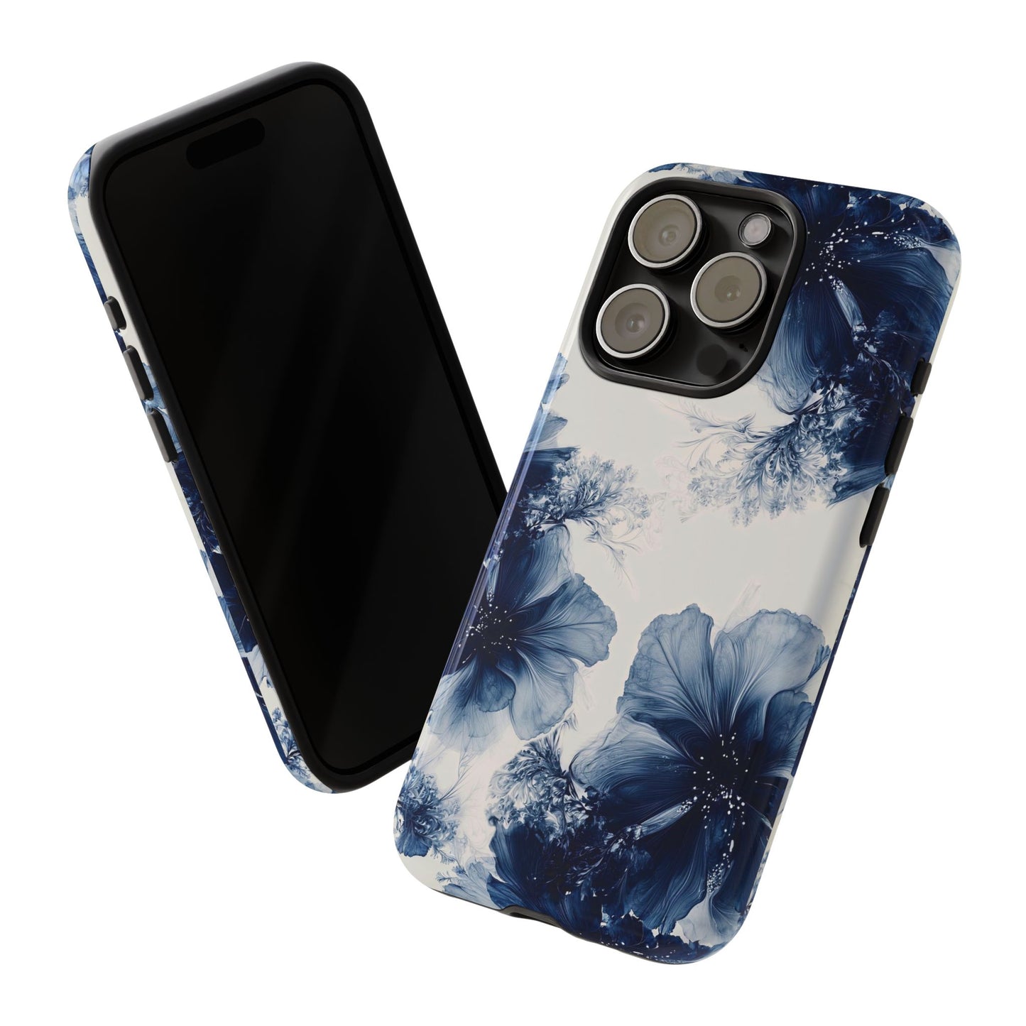Floral Indigo Tough Phone Case — Blue Botanical Protective Cover